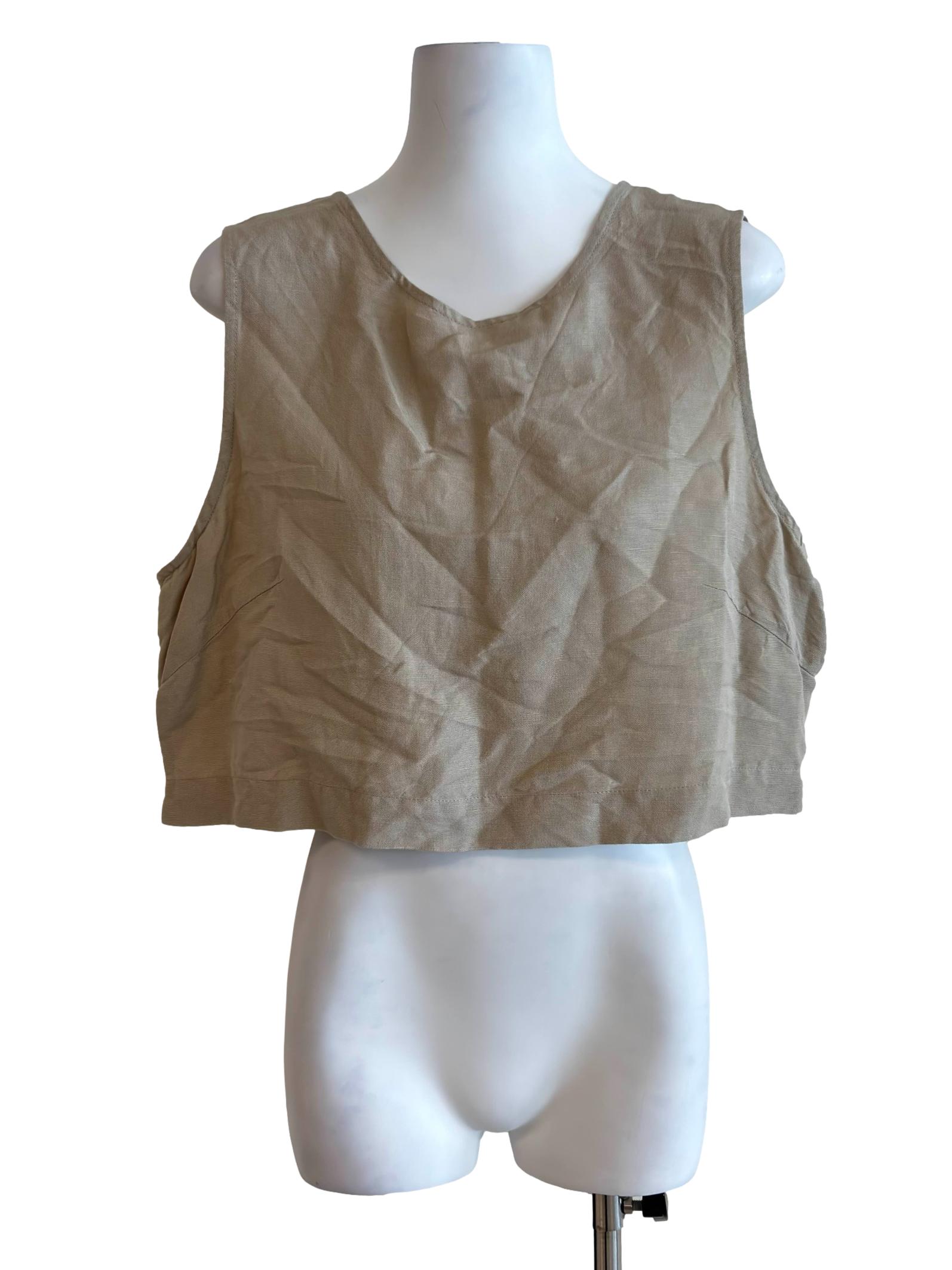 Sand Beige Boxy Sleeveless Cropped Top