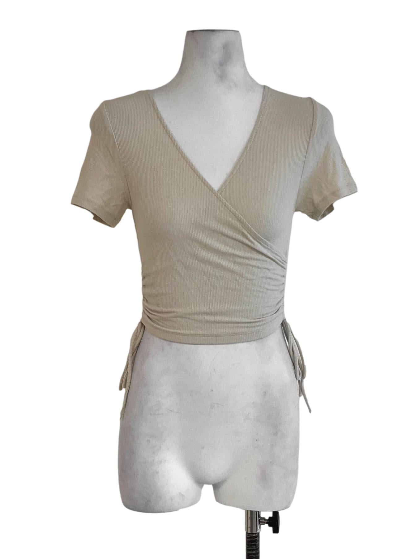 Cream Beige V-Neckline Blouse