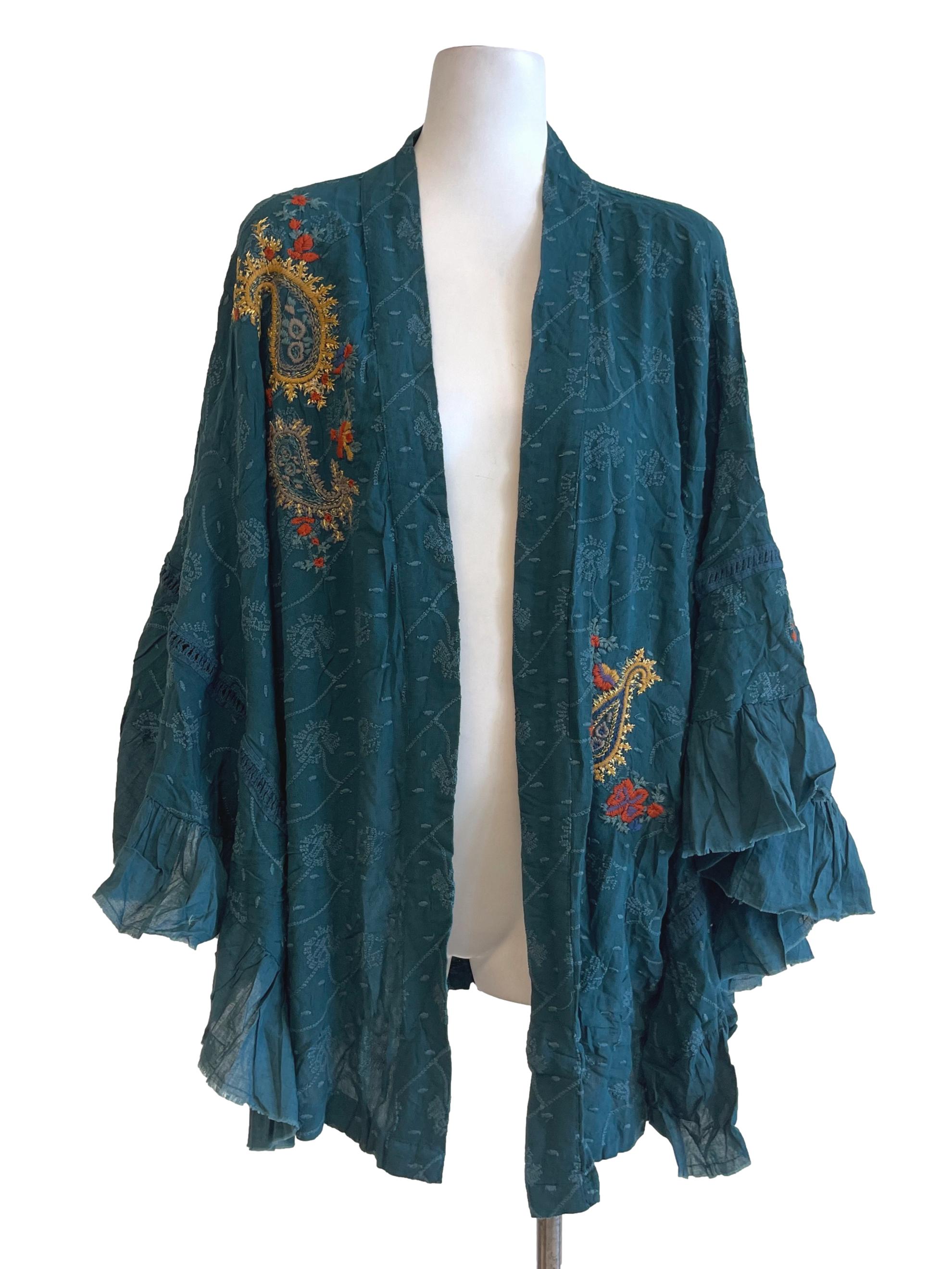 Dark Turquoise Embroidered Bohemian Cardigan