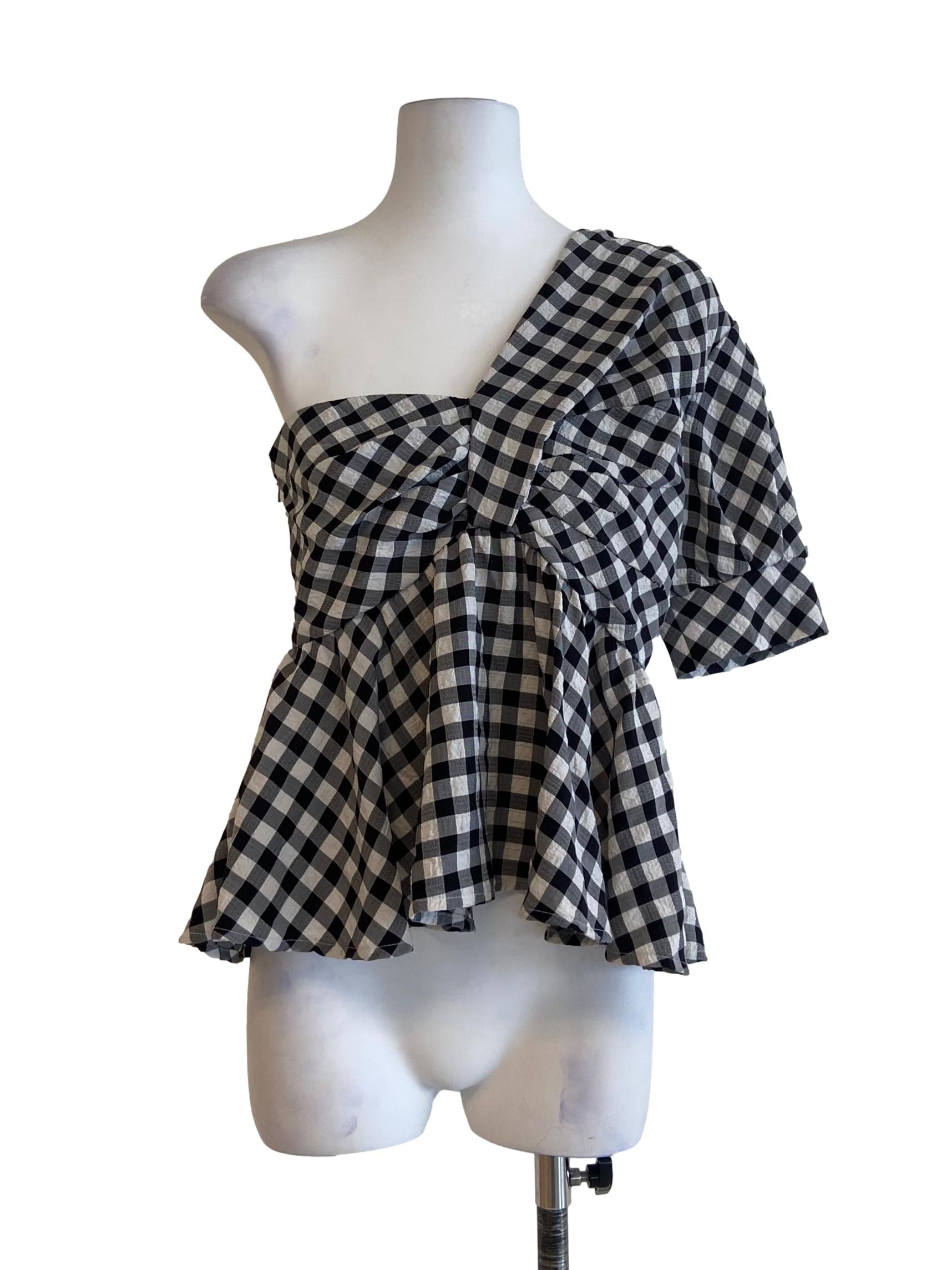 Black & White Plaid Asymmetric Blouse