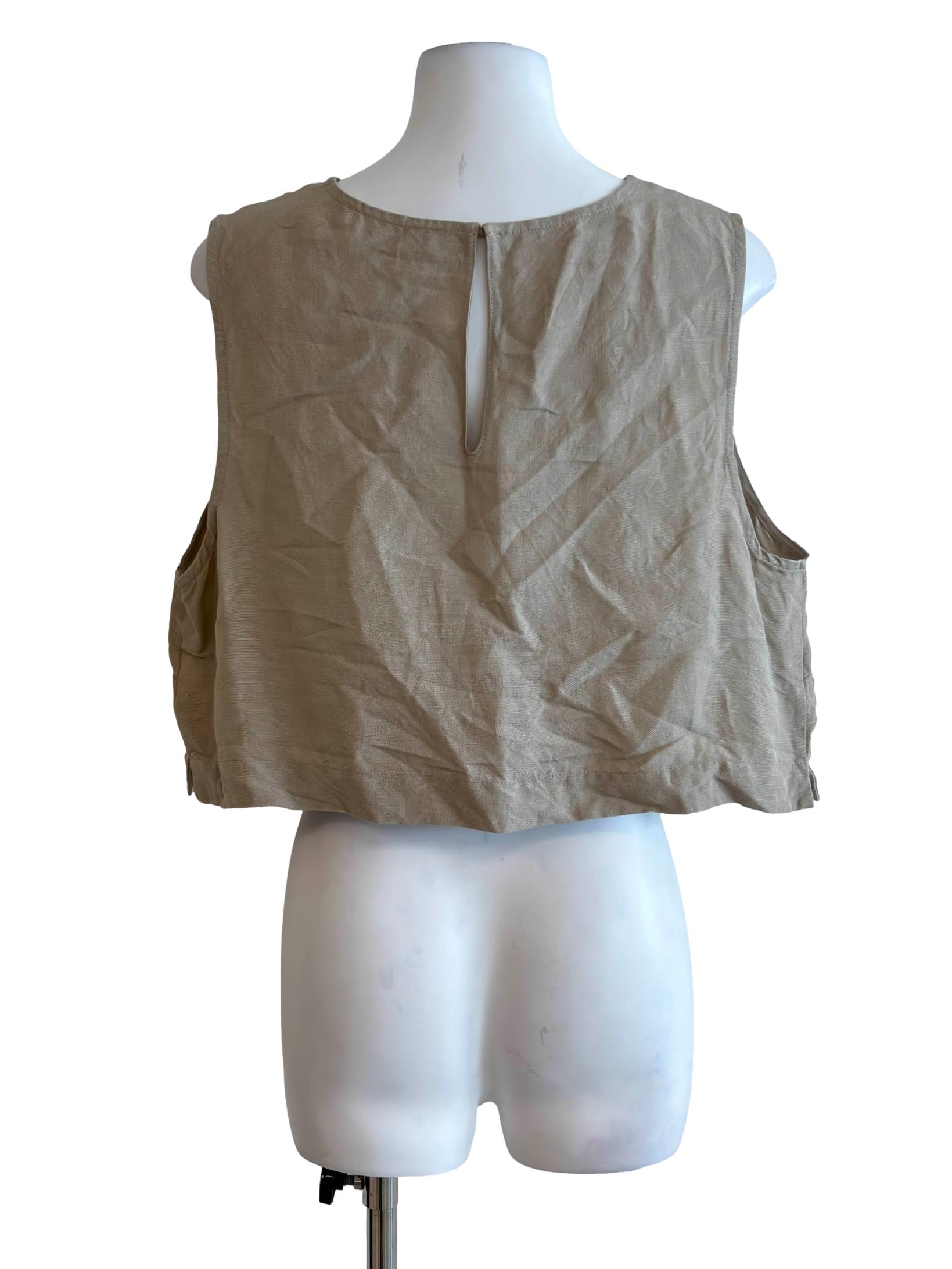 Sand Beige Boxy Sleeveless Cropped Top