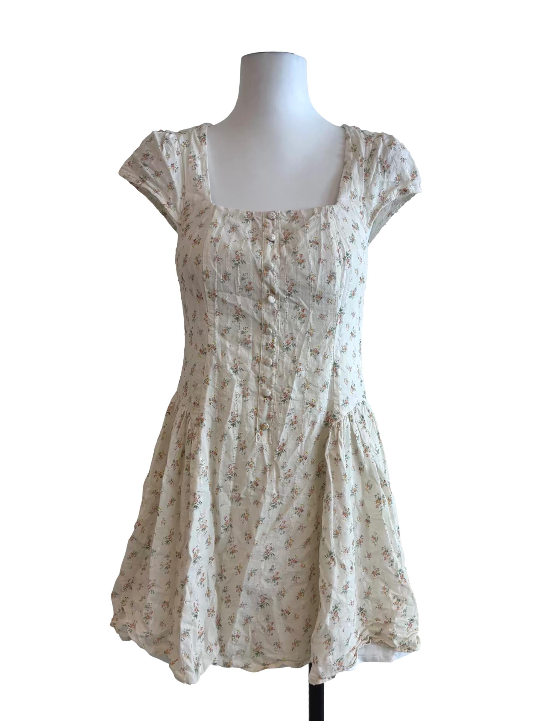 Linen Beige Floral Sabrina Dress