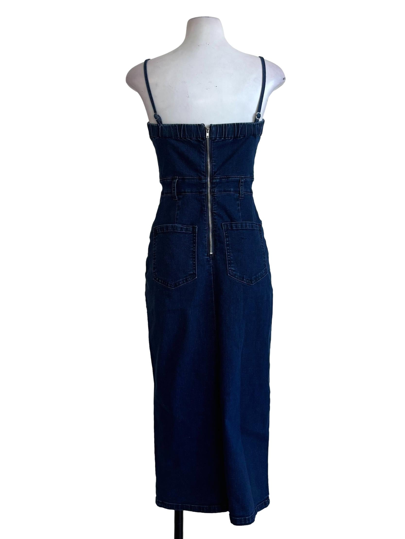 Washed Denim Fitted Spaghetti Strap Dress