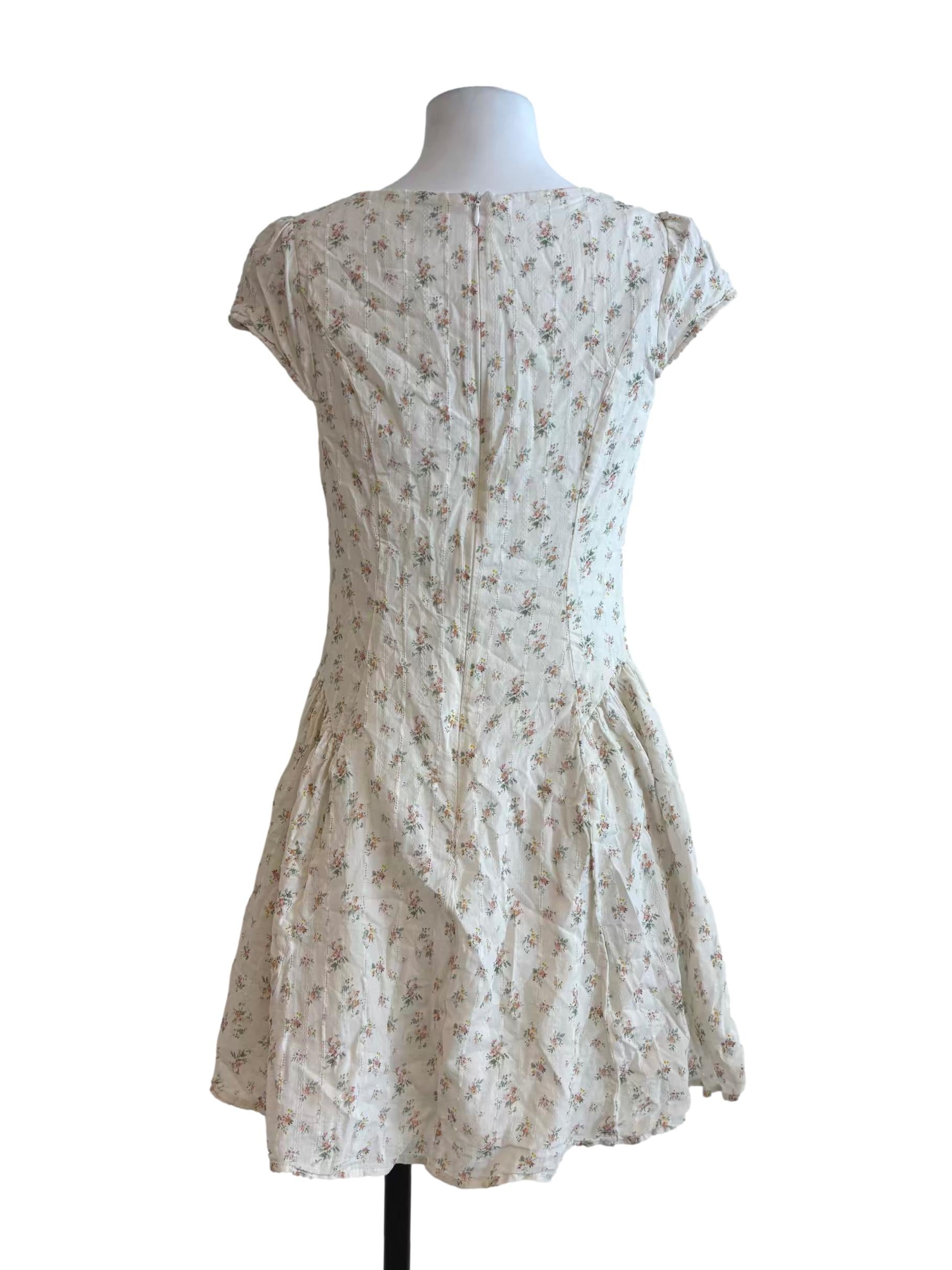 Linen Beige Floral Sabrina Dress