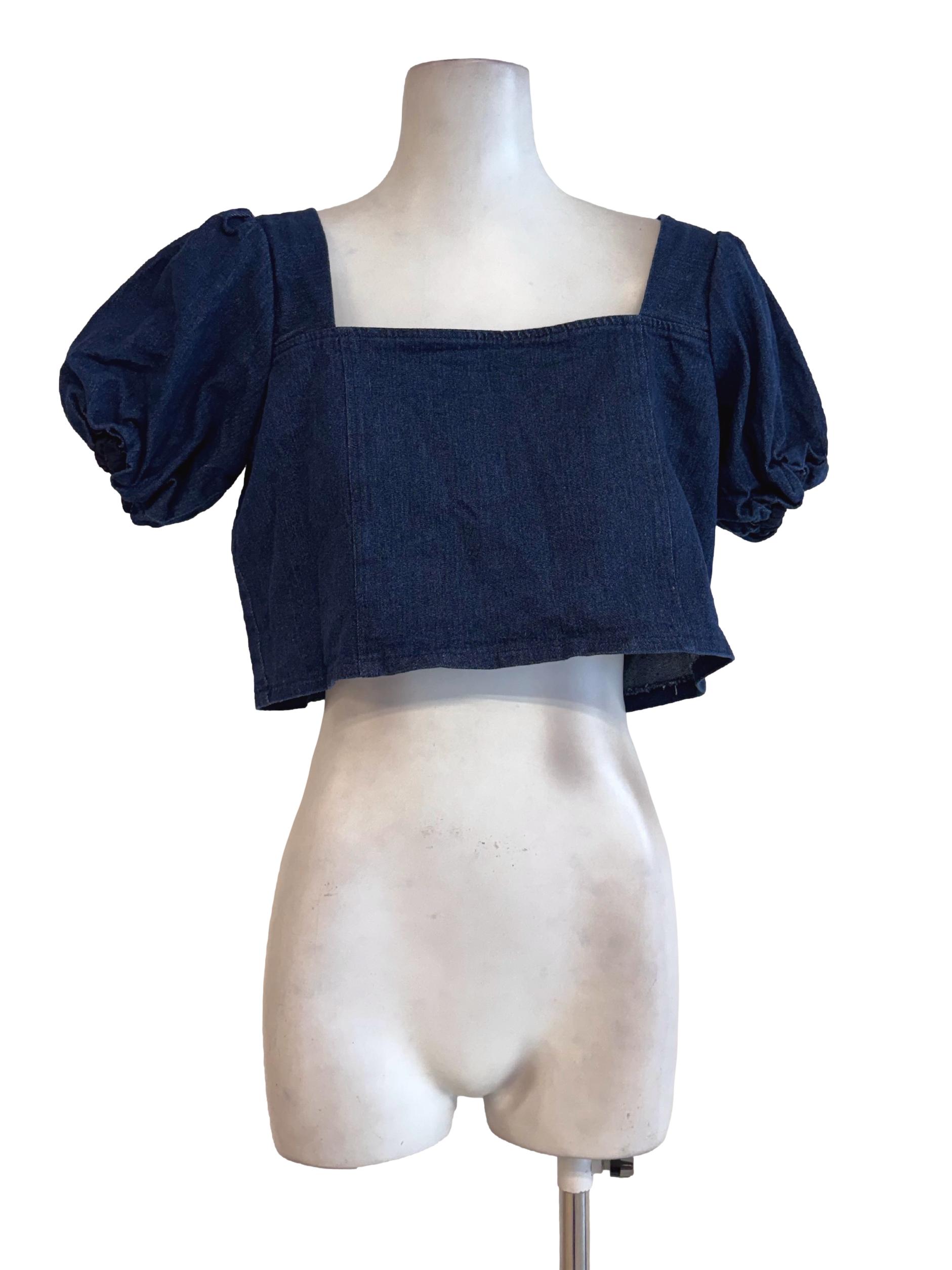 Denim Blue Square Neck Jeans Cropped Top