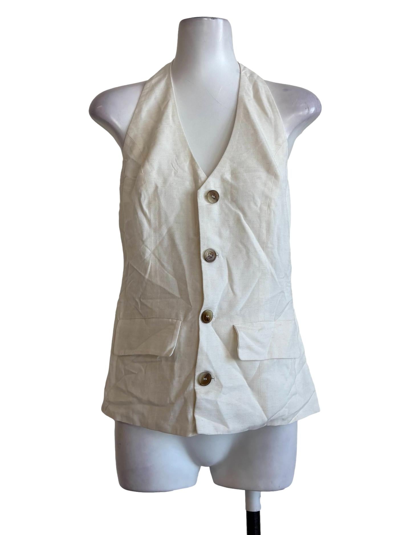 Dutch White Button Halter Top