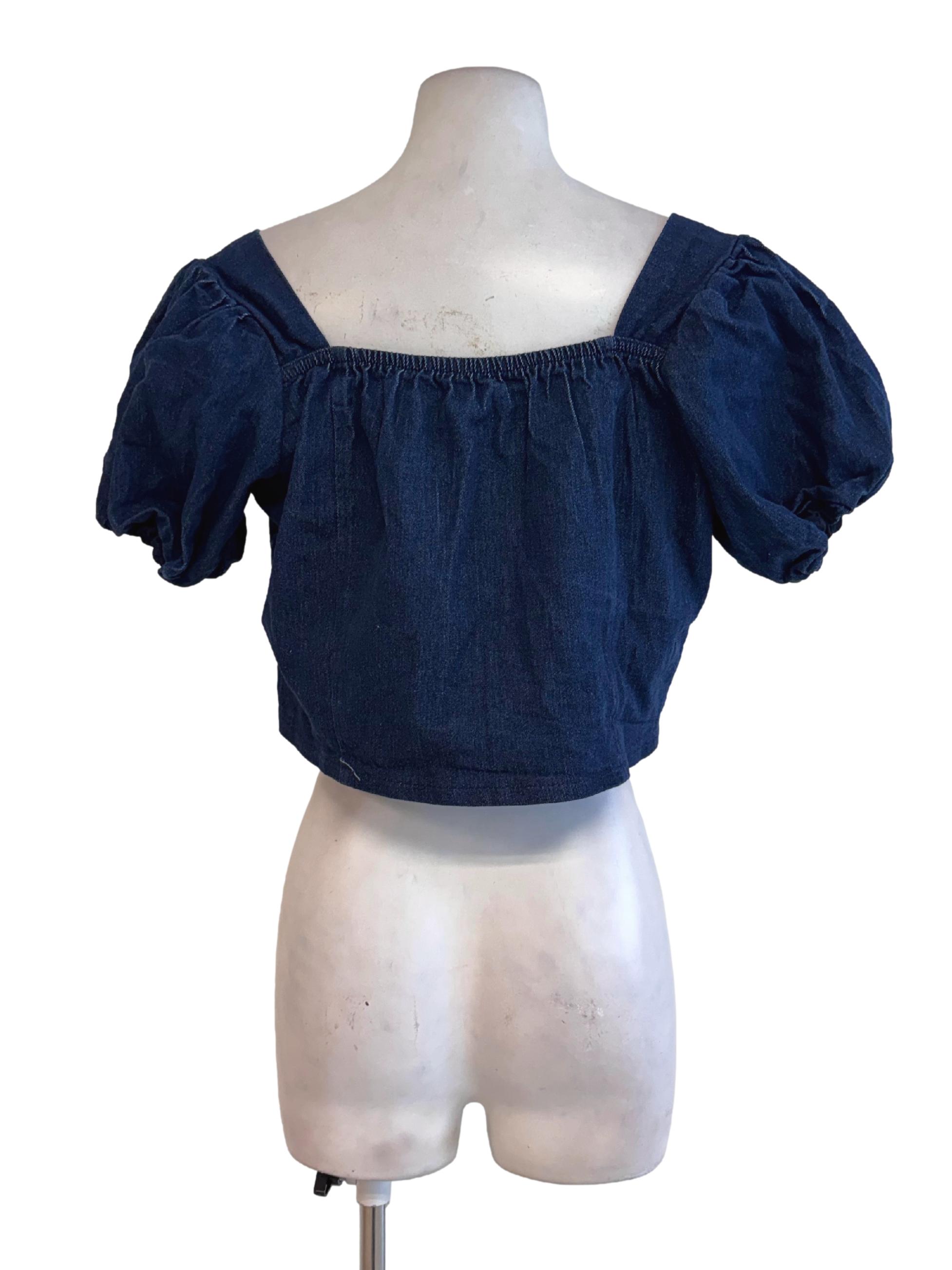 Denim Blue Square Neck Jeans Cropped Top