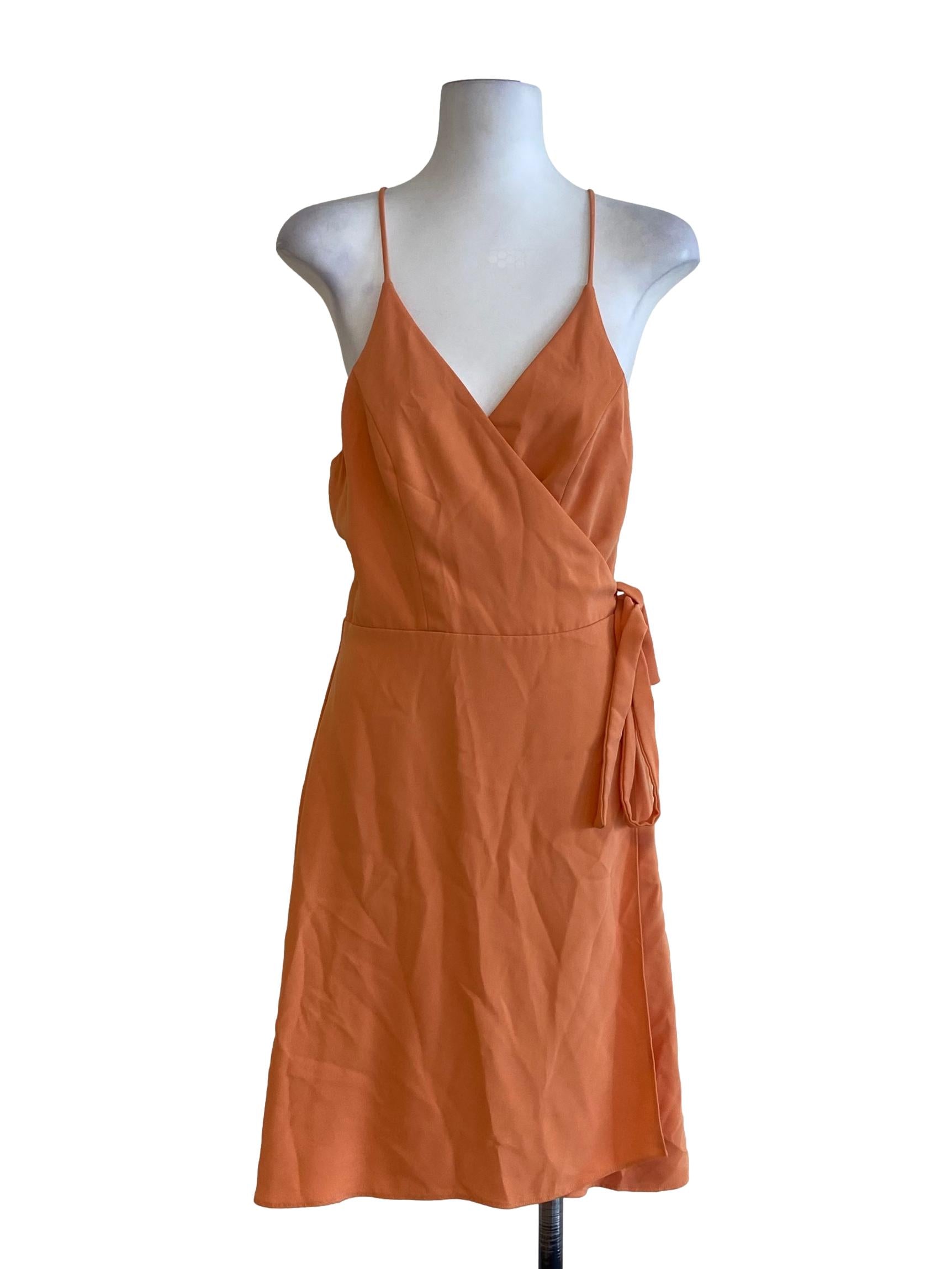 Gold Orange Spaghetti Strap Wrap Dress