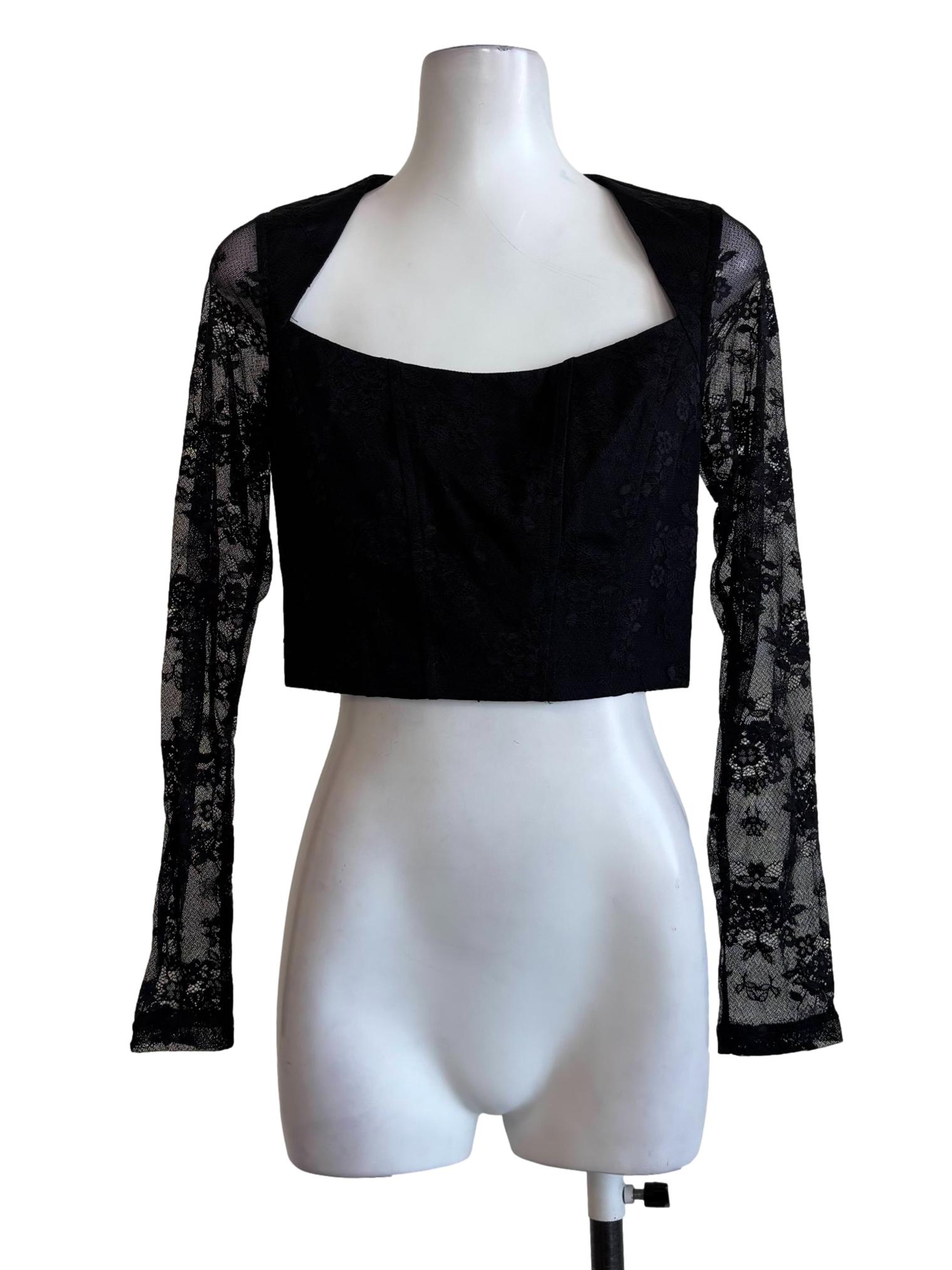 Jet Black Lace Sheer Sleeve Top