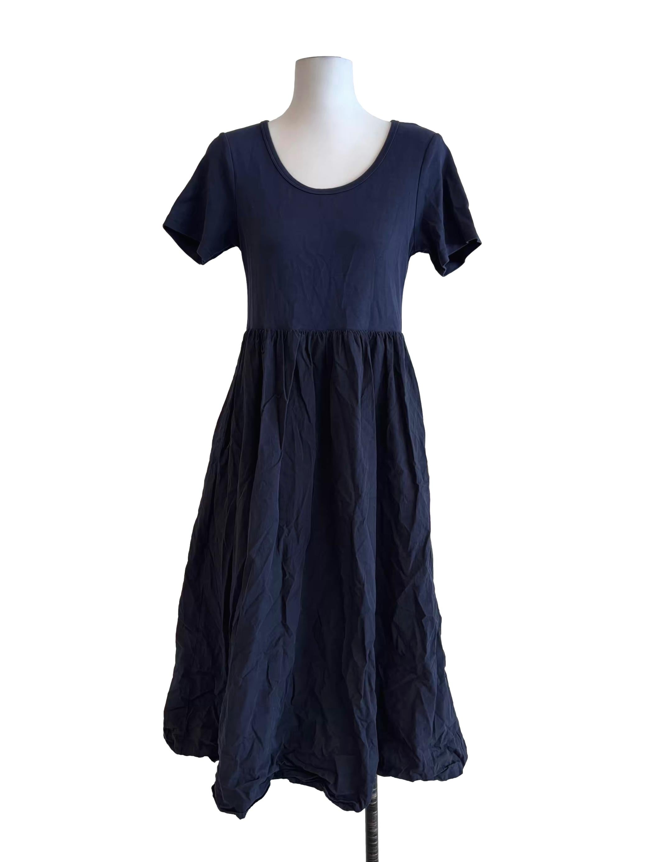 Midnight Blue Cotton A-Line Dress