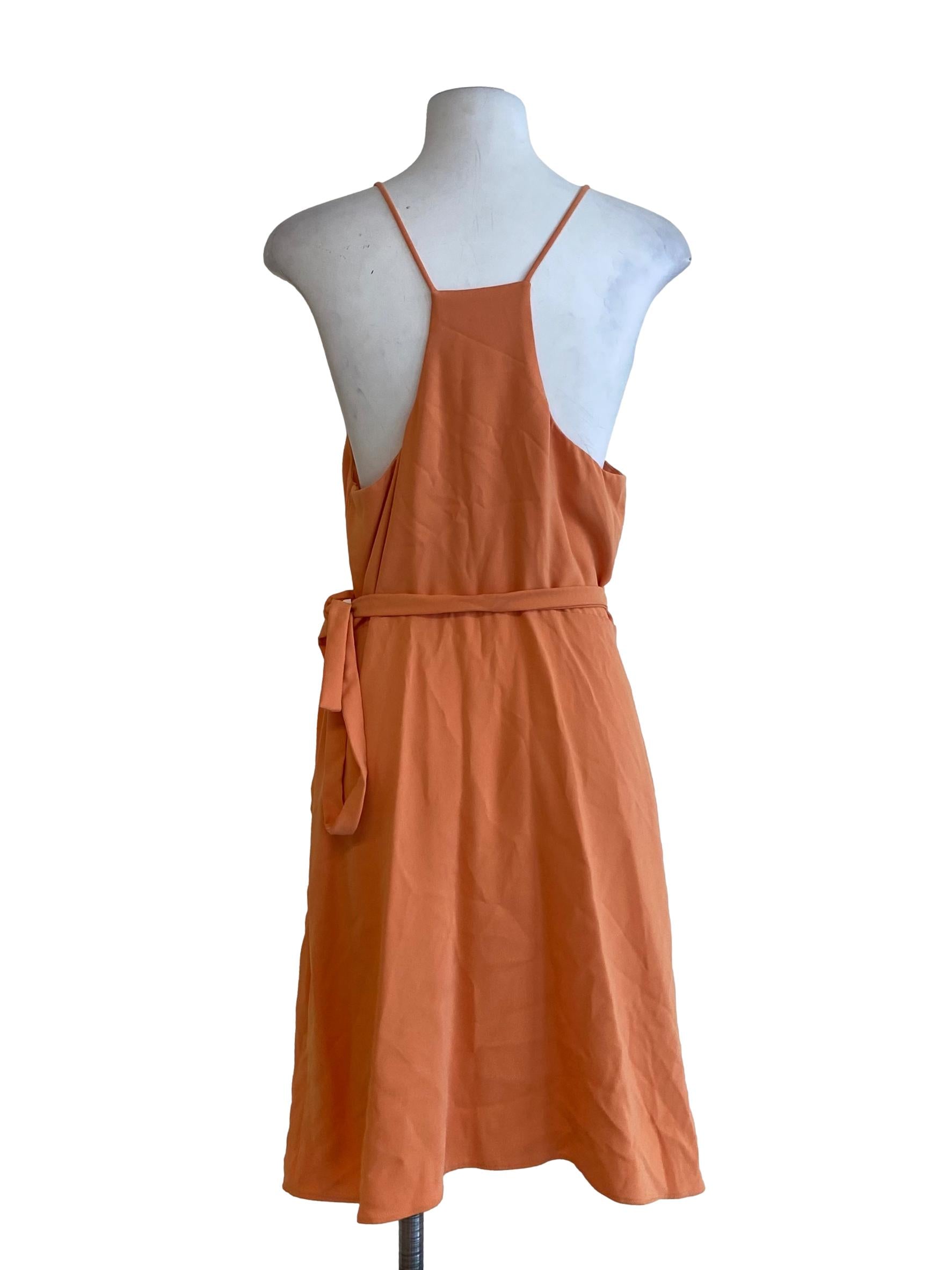 Gold Orange Spaghetti Strap Wrap Dress