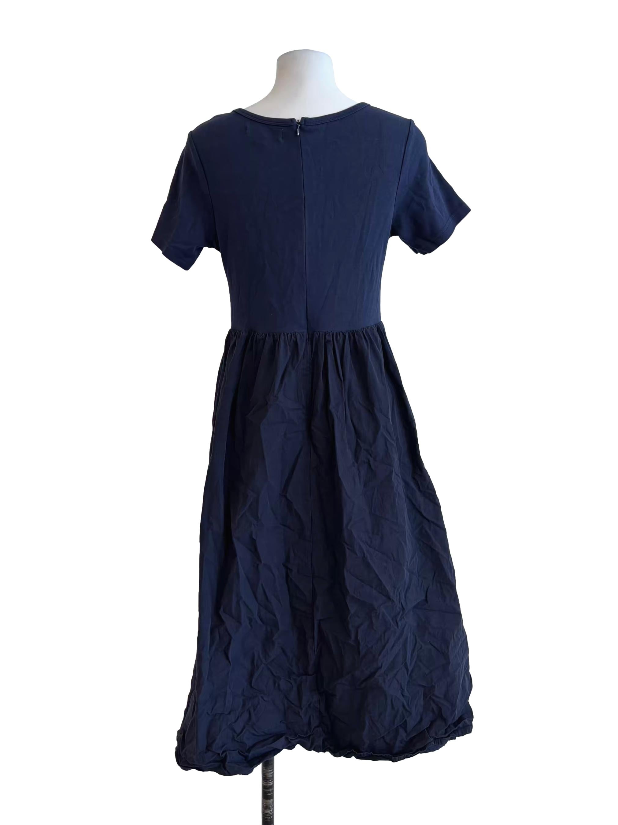 Midnight Blue Cotton A-Line Dress