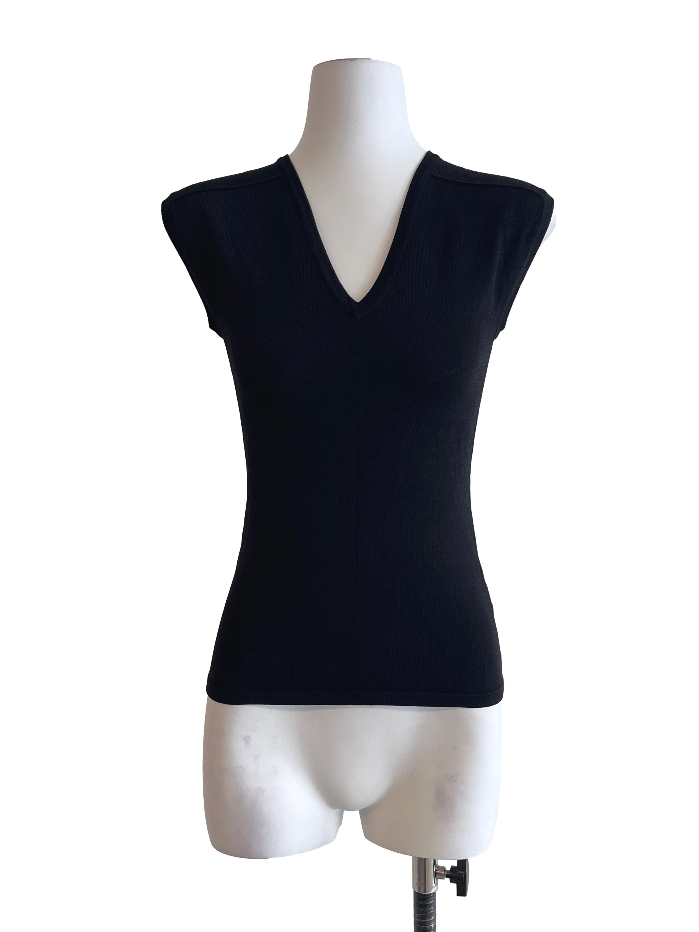 Black V-Neck Knit Top OSN