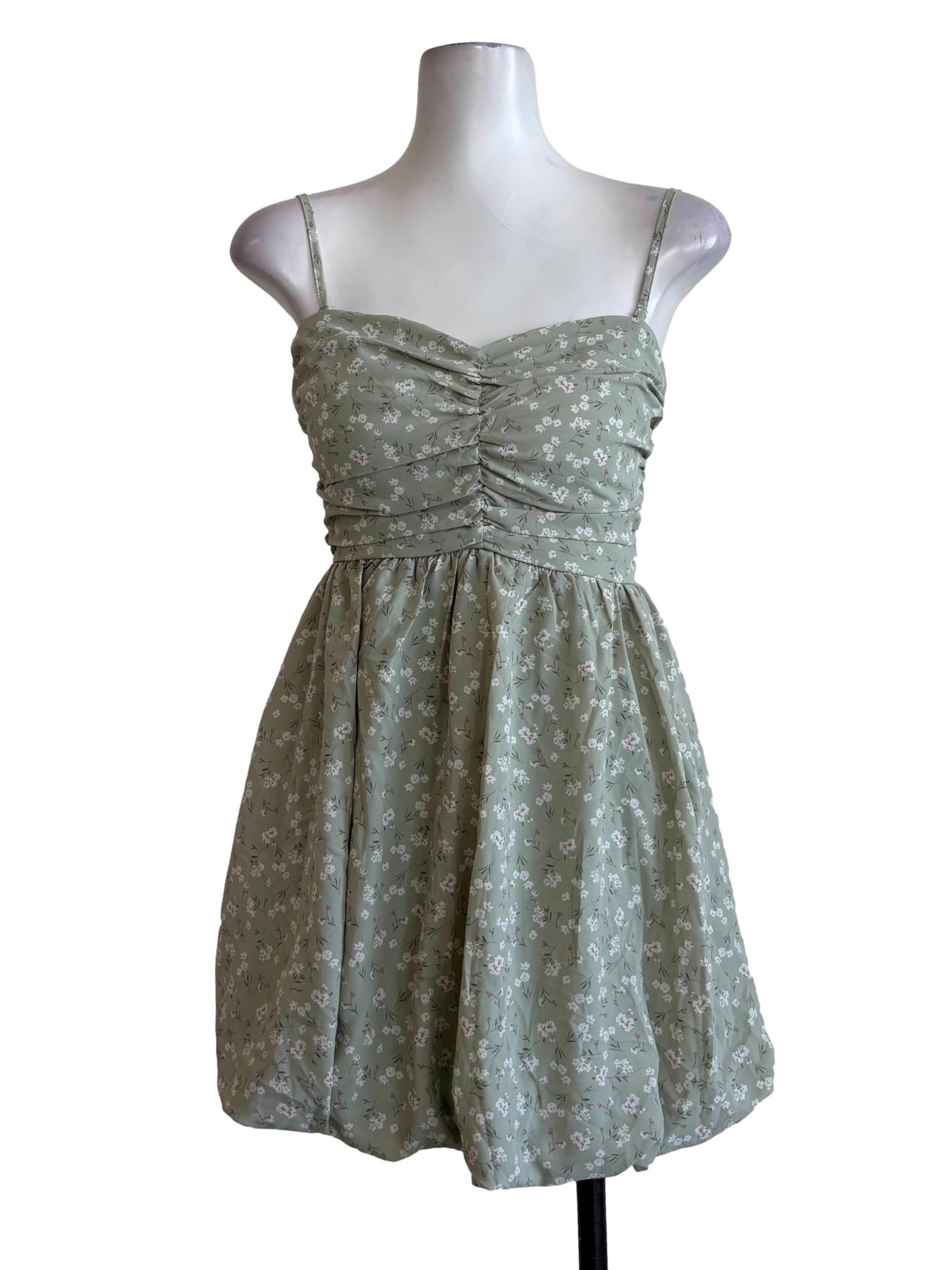 Basil Green Floral Bubble Dress