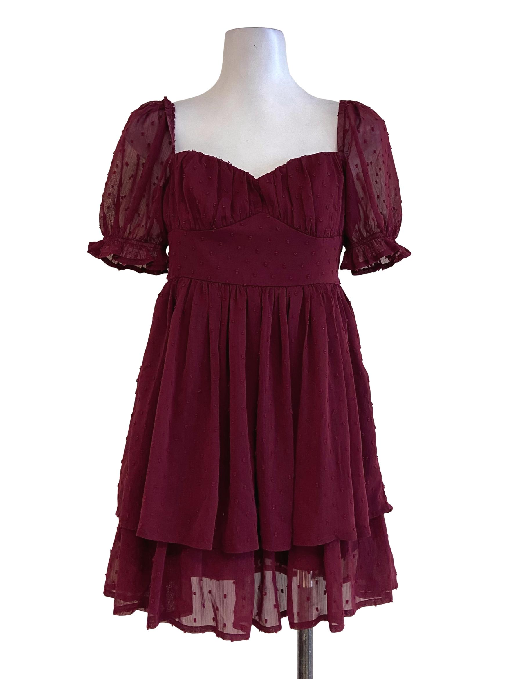 Lipstick Red Puffed Sleeve Layered Romper