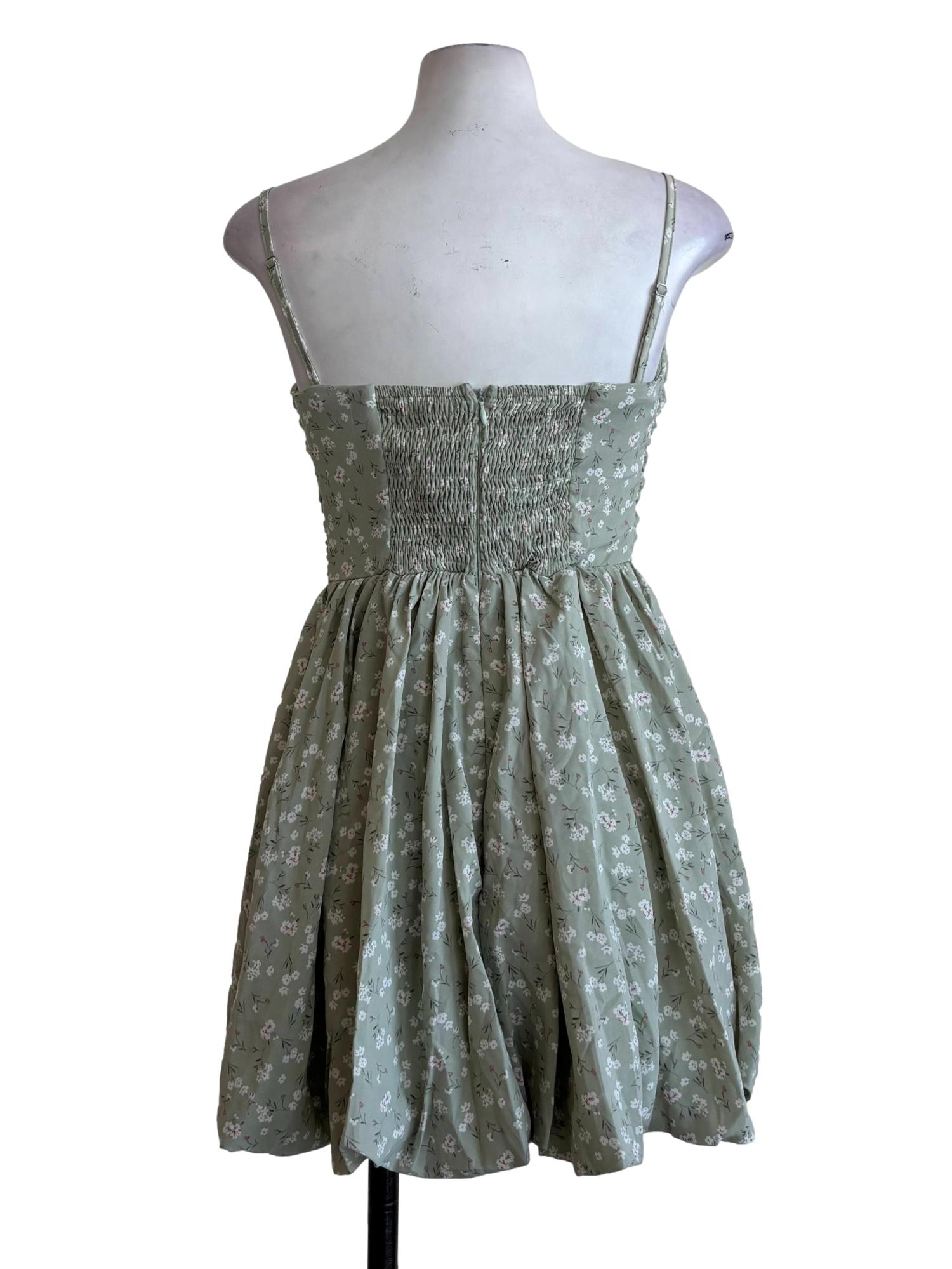 Basil Green Floral Bubble Dress