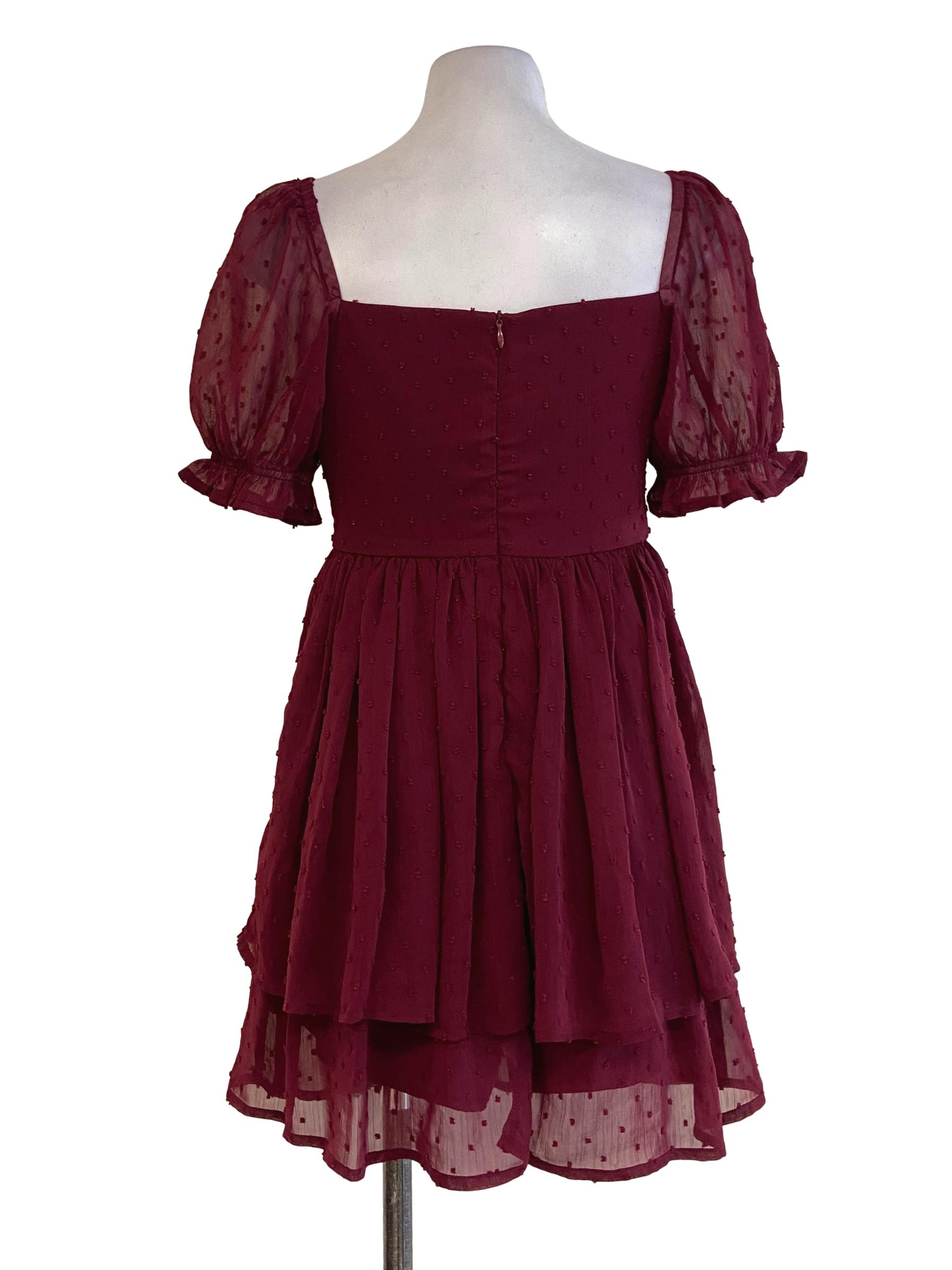 Lipstick Red Puffed Sleeve Layered Romper