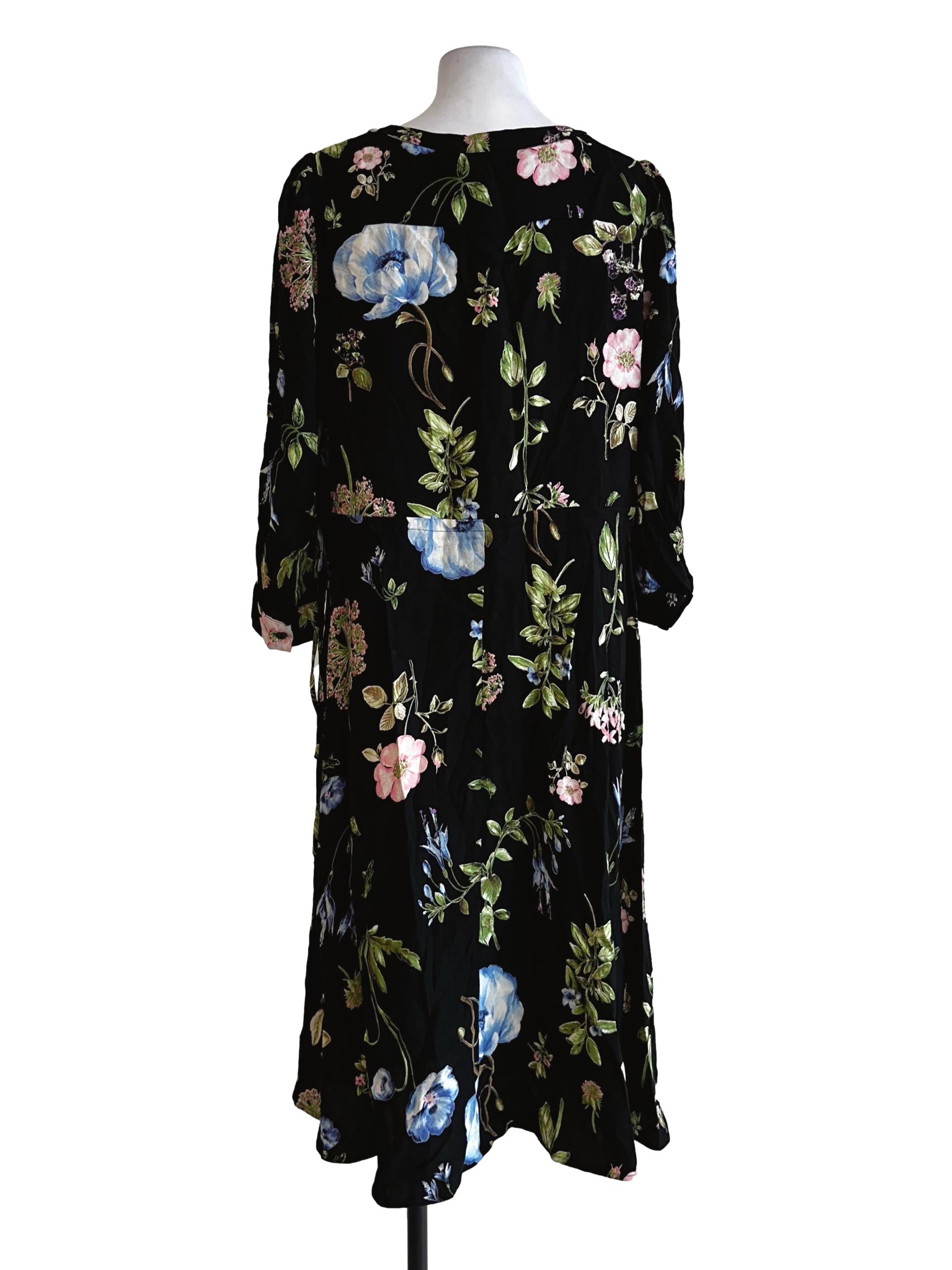 Black Flower Pattern Midi Dress