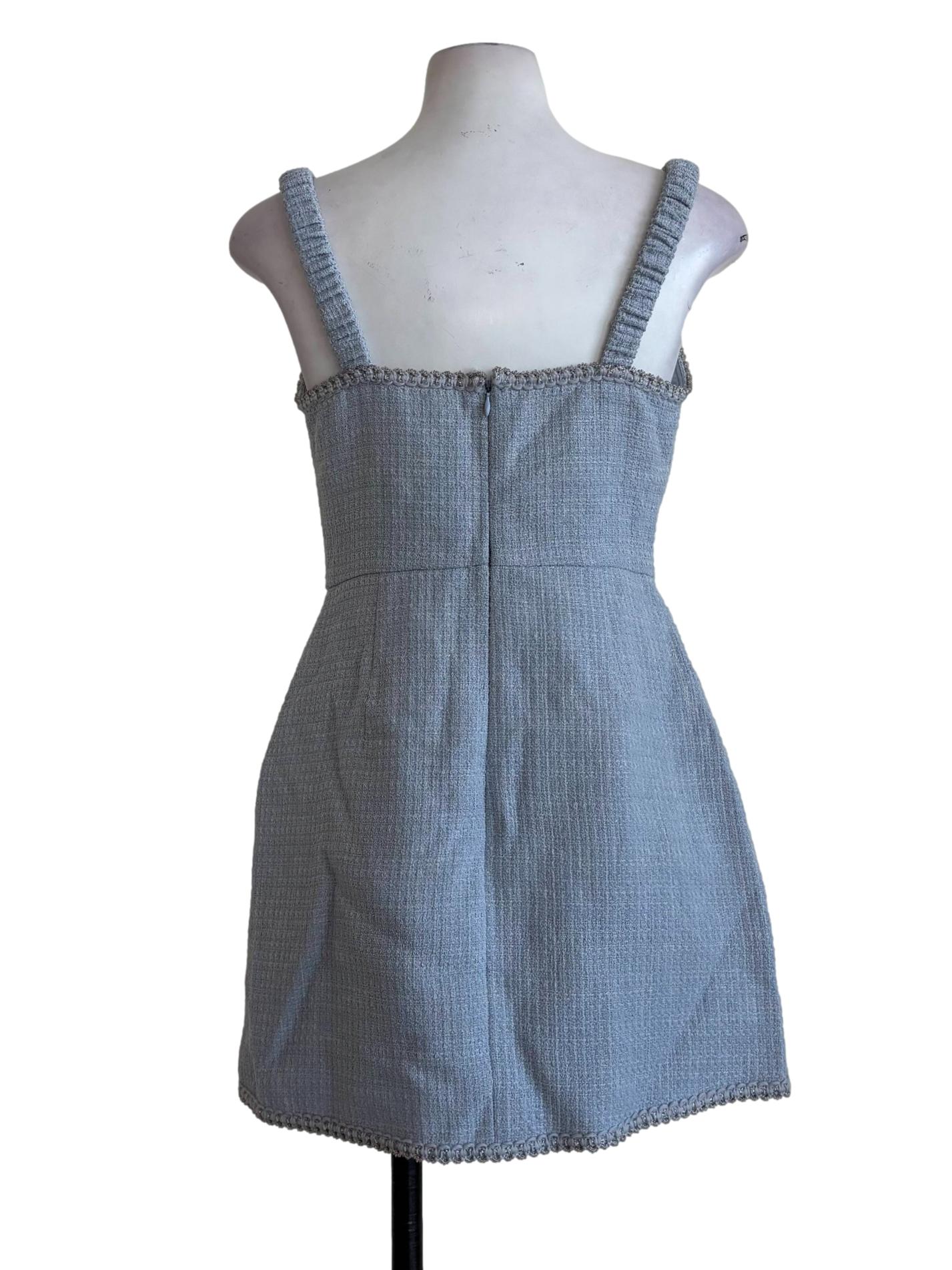 Sky Blue Sleeveless Tweed Dress