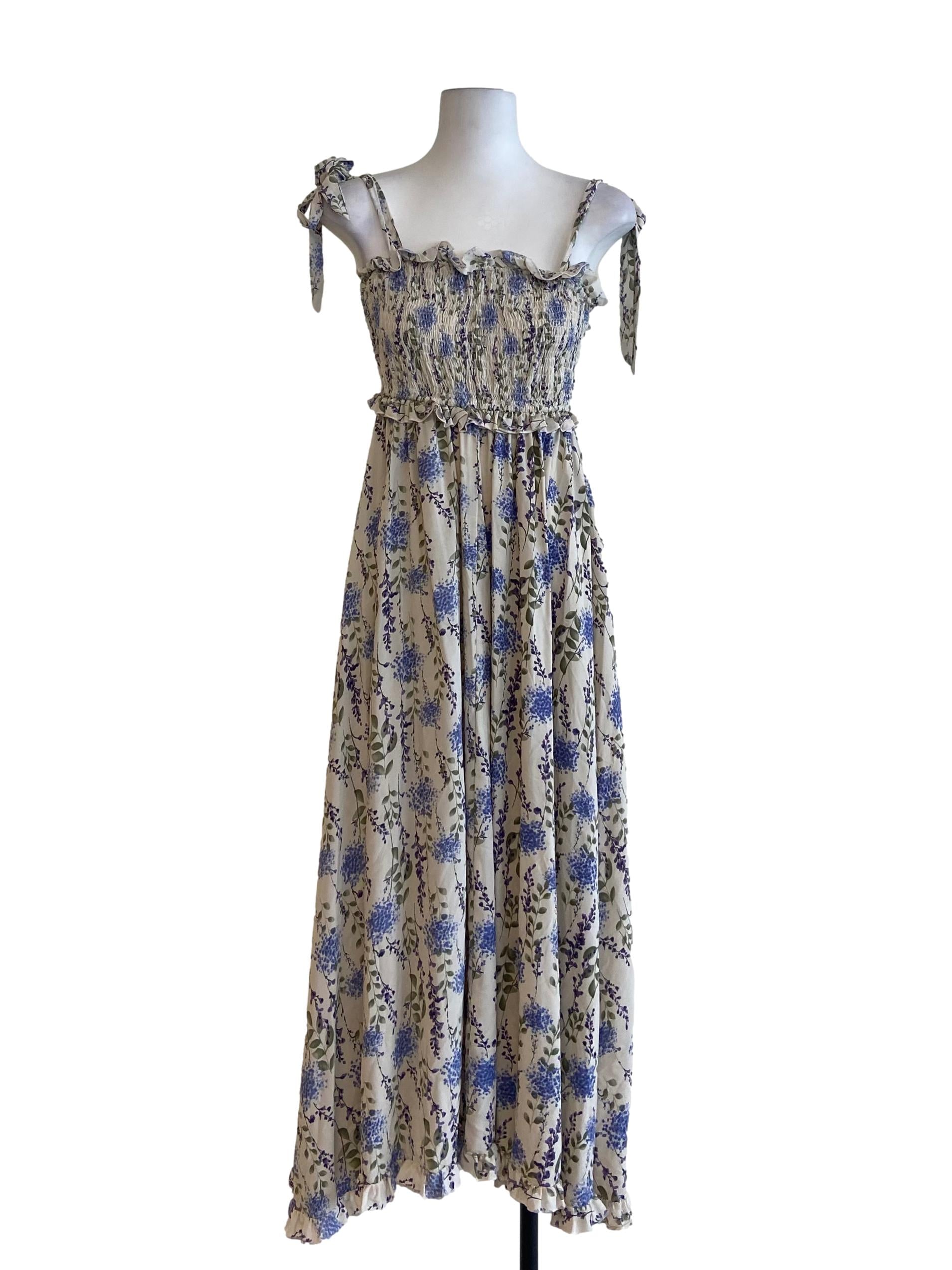 Cotton Beige Floral Sleeveless Empire Dress