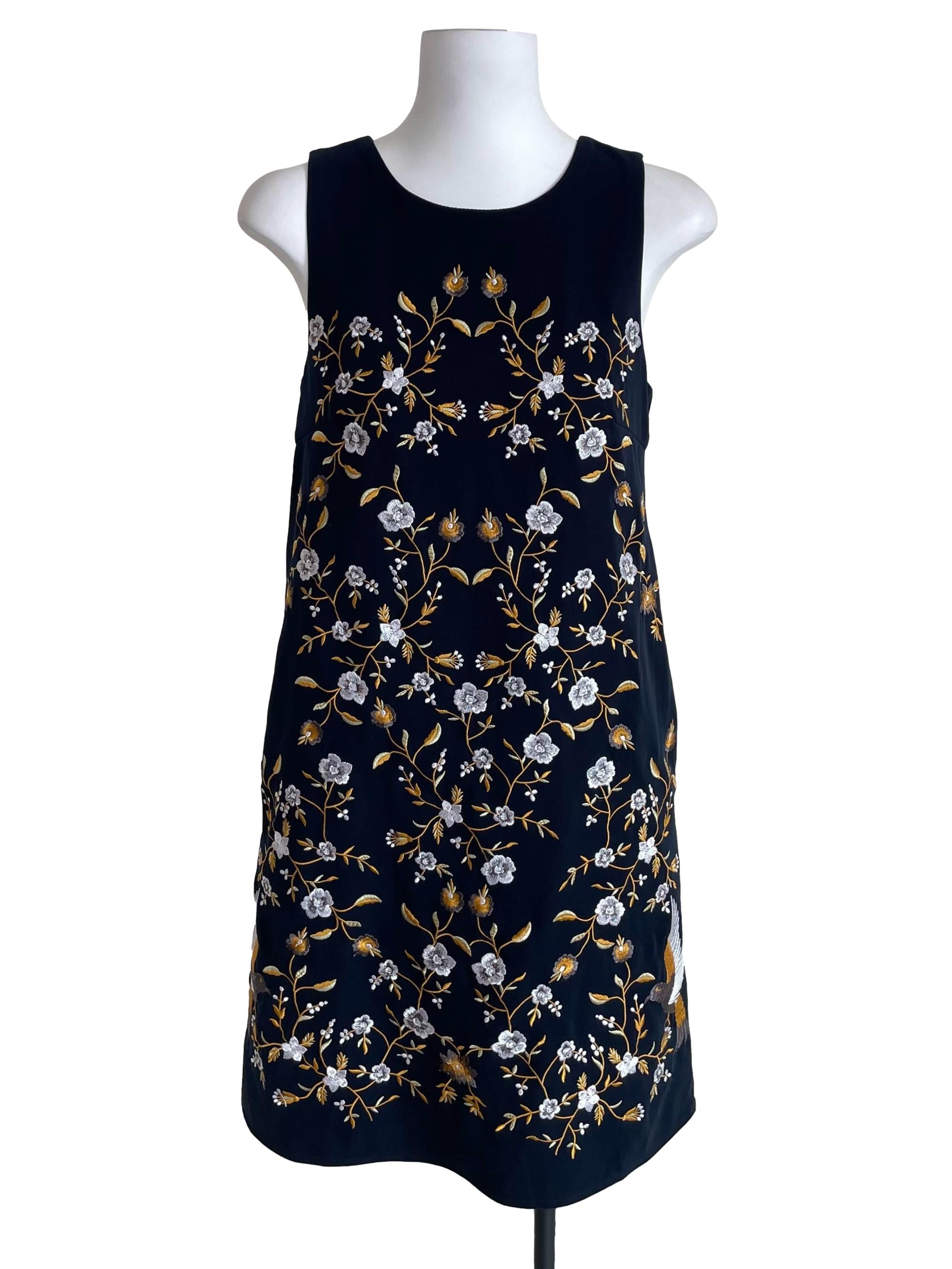 Navy Floral Stitch Shift Dress