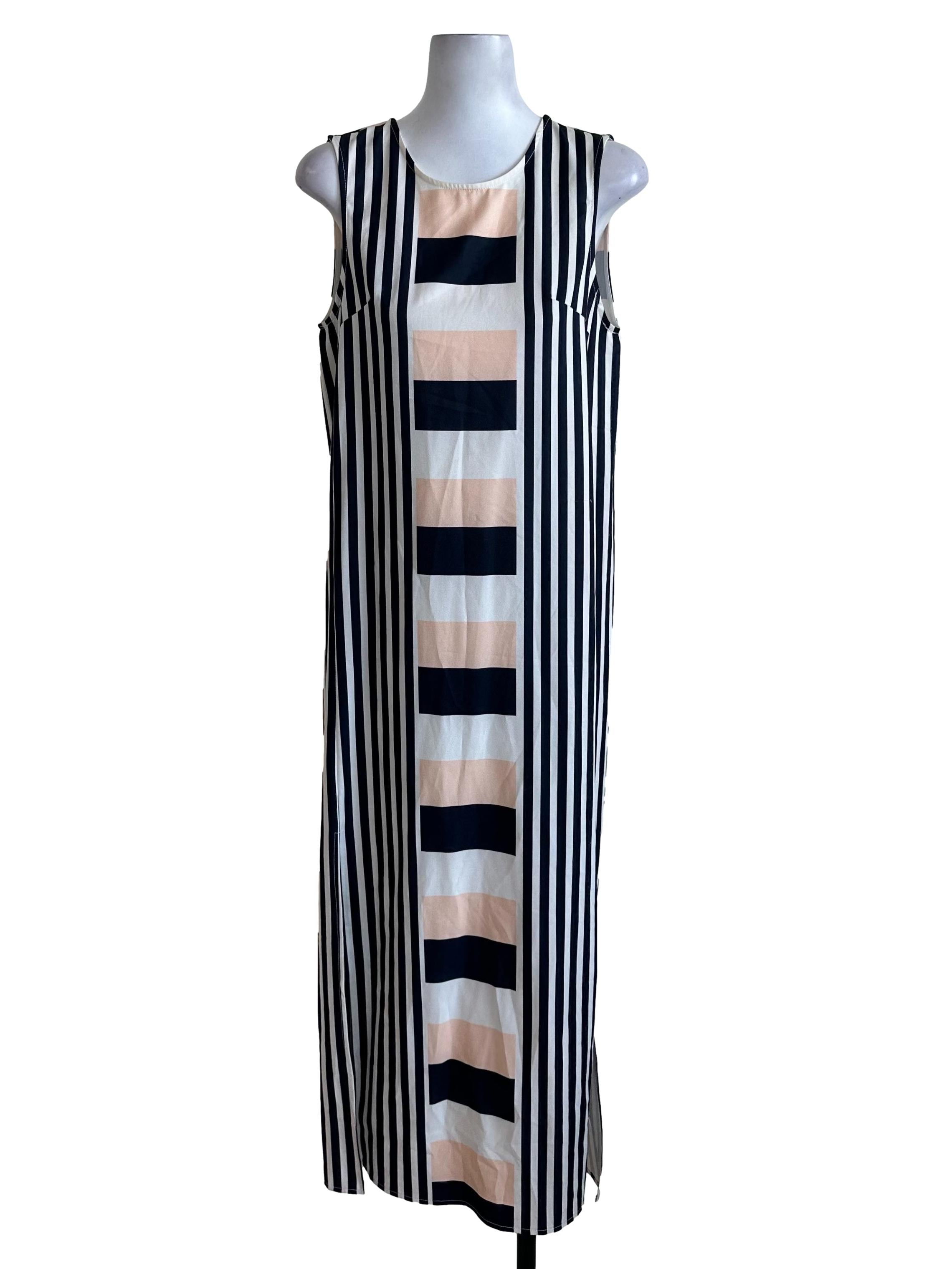 Multicolour Stripe Pattern Slit Dress