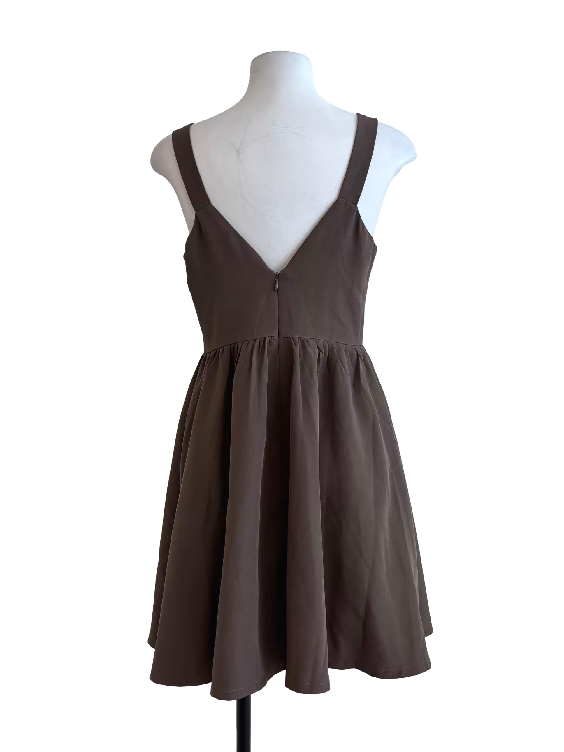 Coffee Brown Sleeveless A-Line Dress