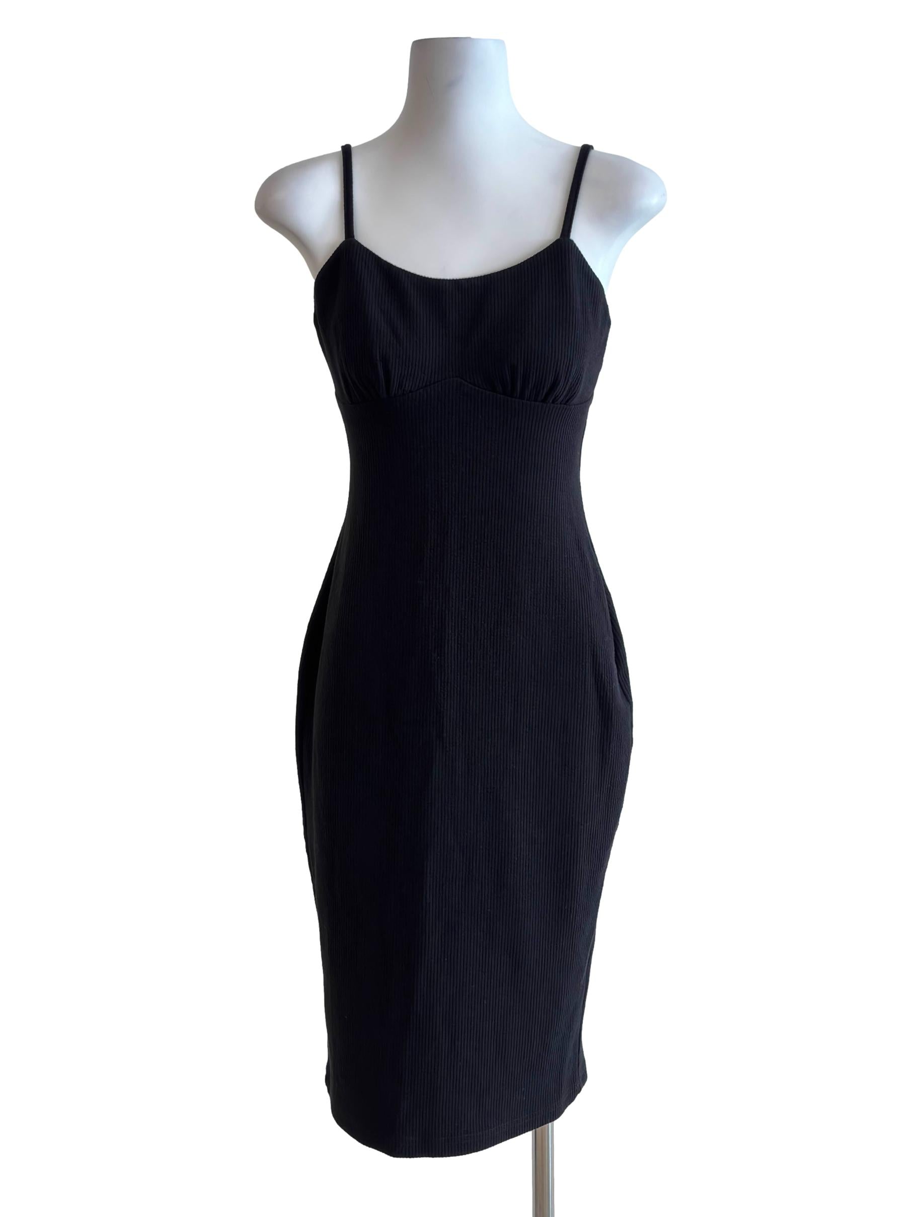 Jet Black Fitted Spaghetti Strap Dress
