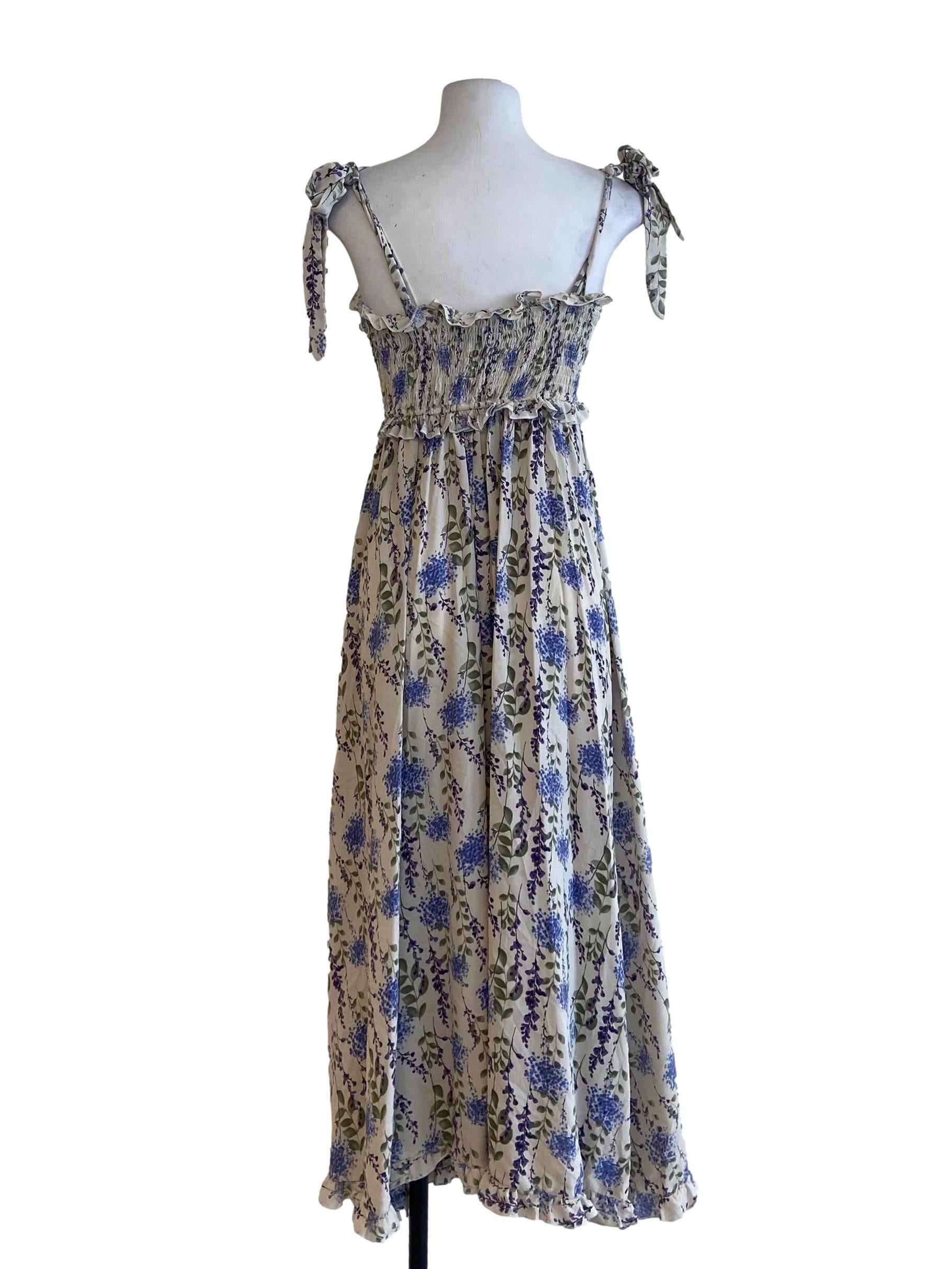 Cotton Beige Floral Sleeveless Empire Dress