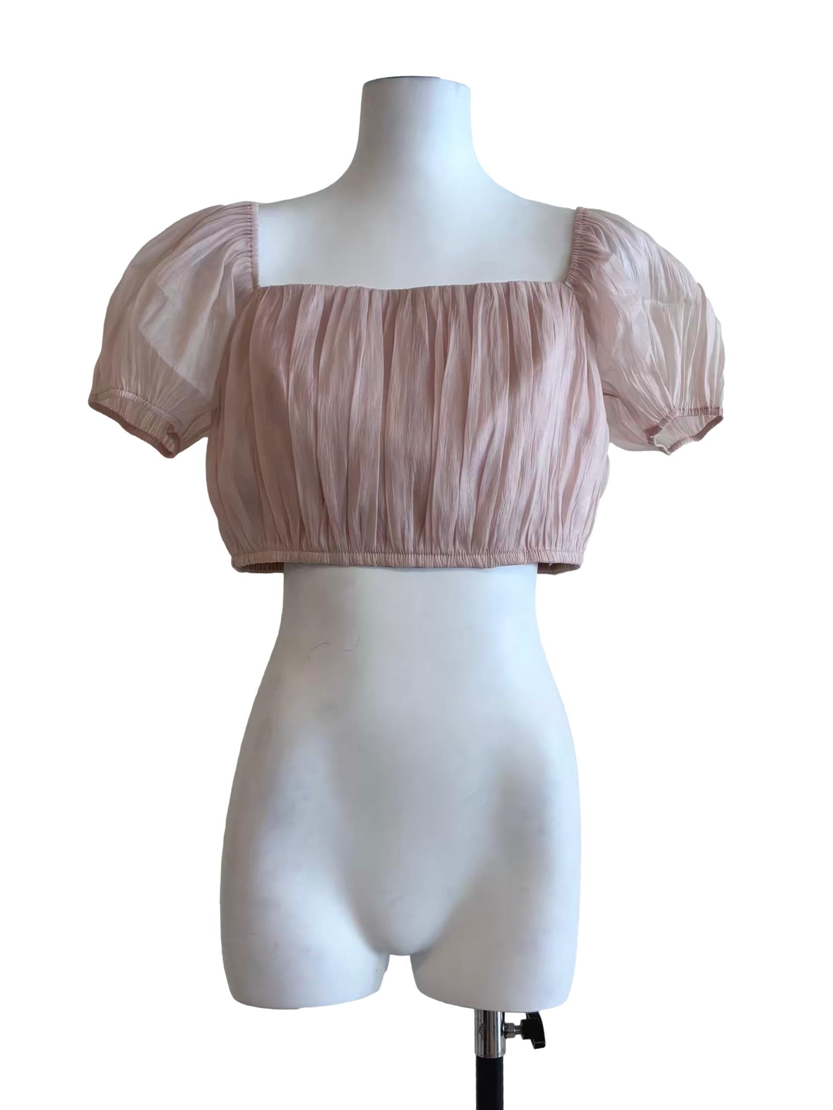 Crepe Pink Puffy Crop Top