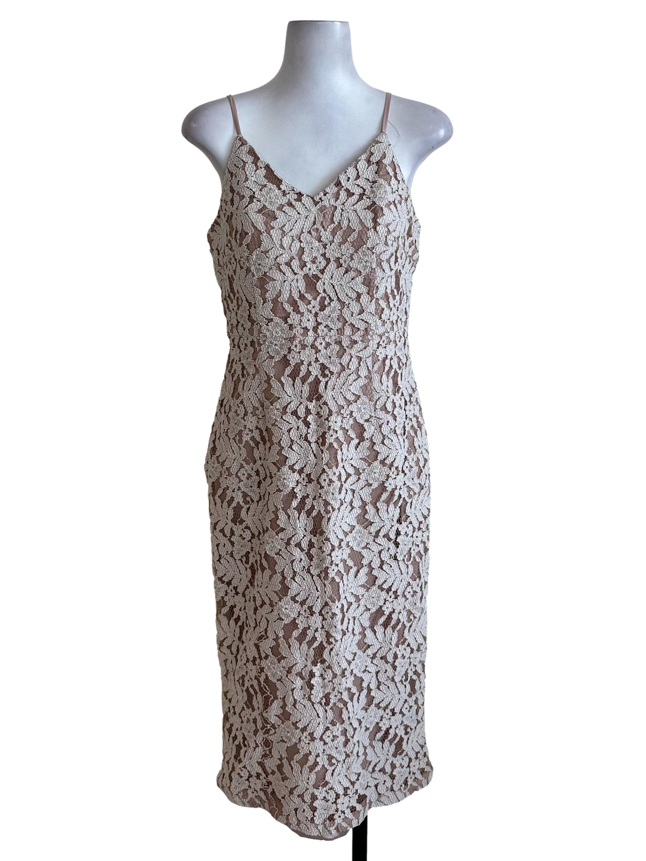 Sepia Beige Lace Textured Dress