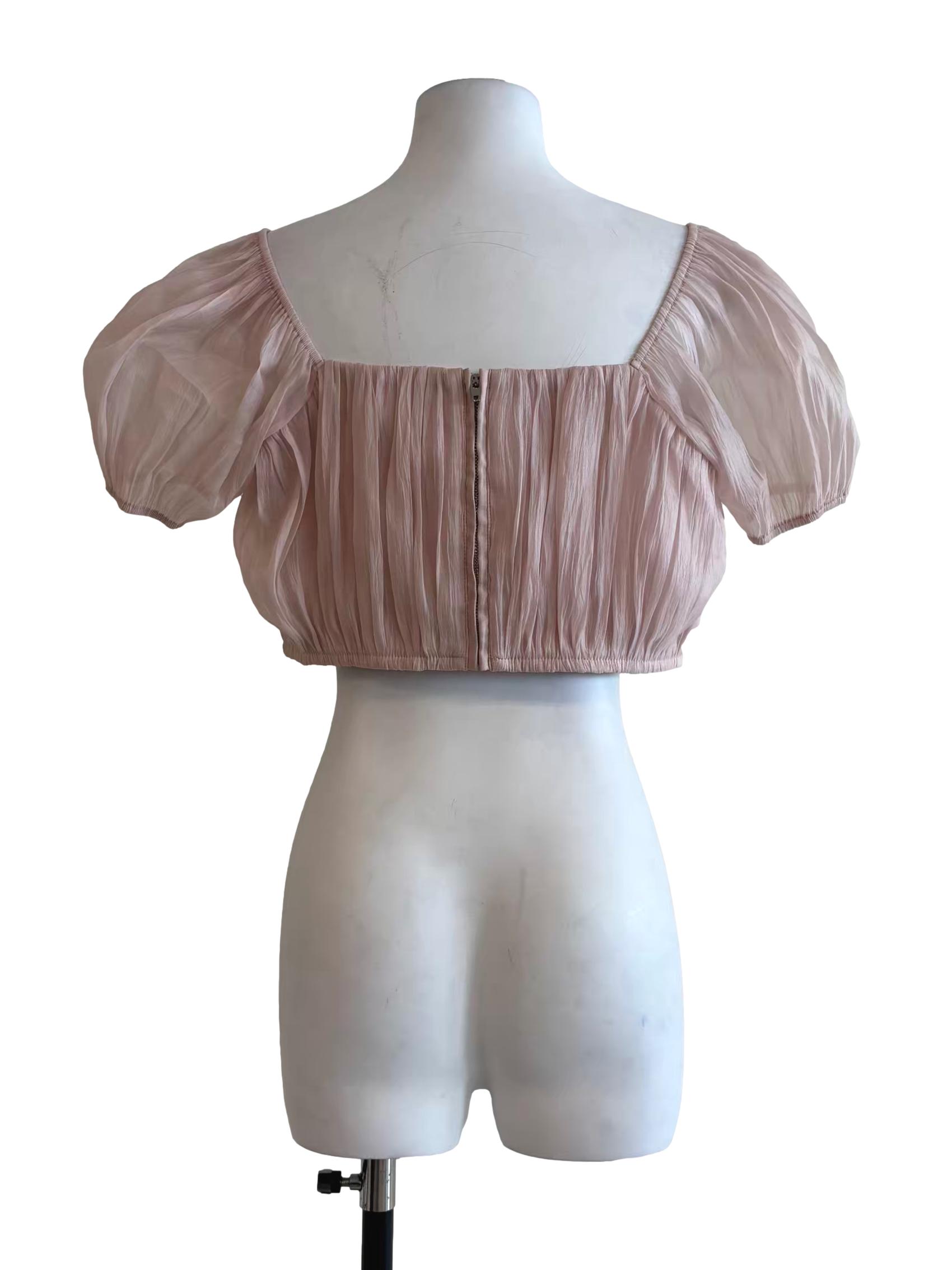 Crepe Pink Puffy Crop Top