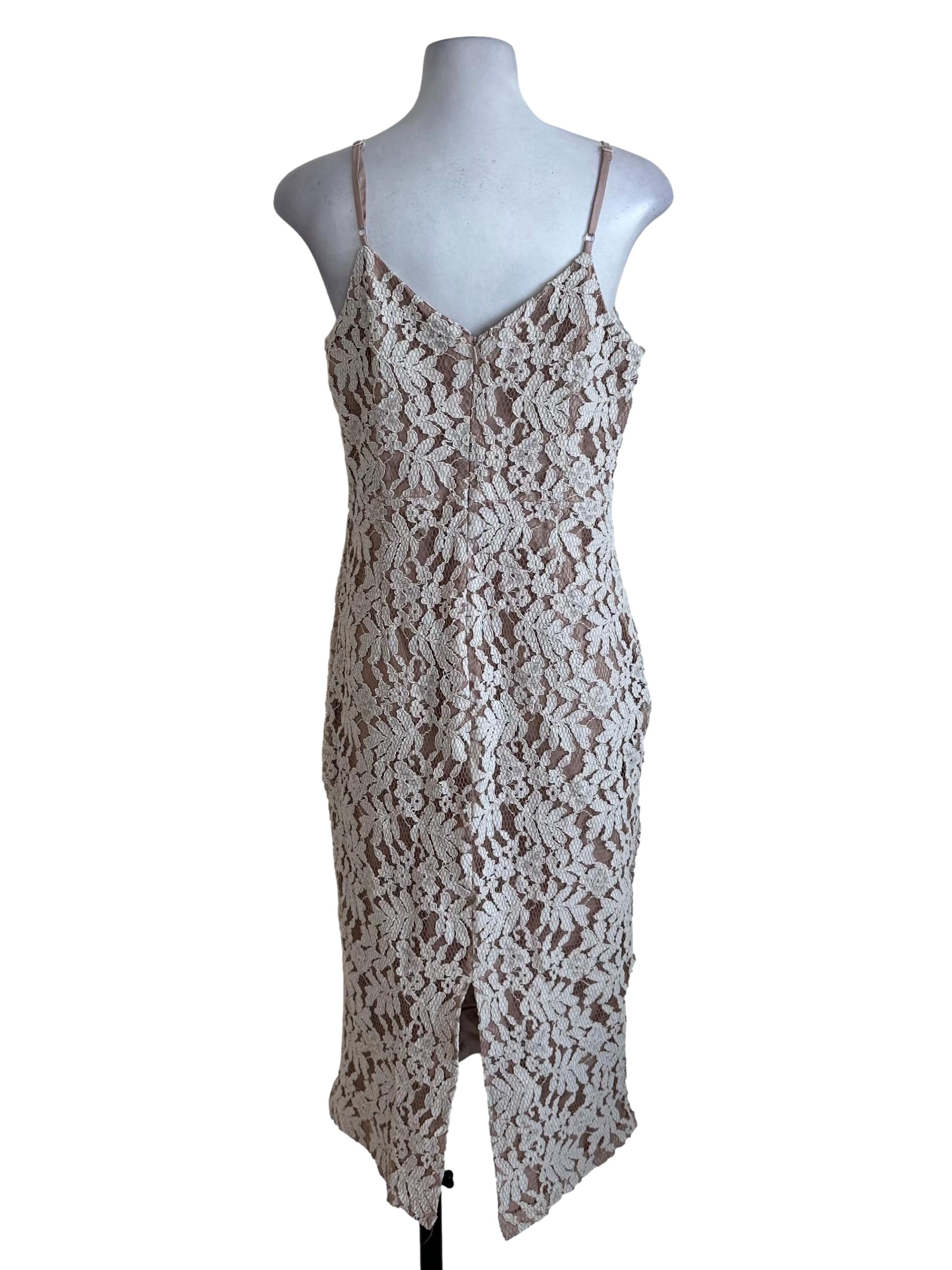 Sepia Beige Lace Textured Dress