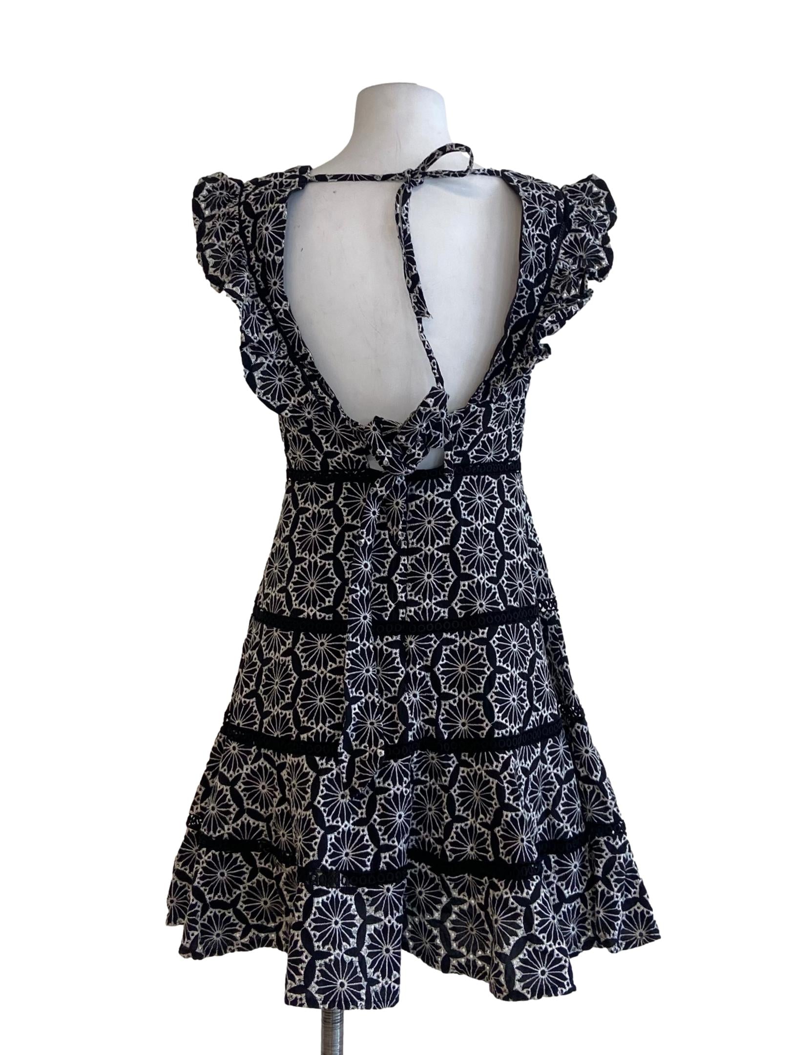 Black V-Neck Floral Embroidery Apron Dress