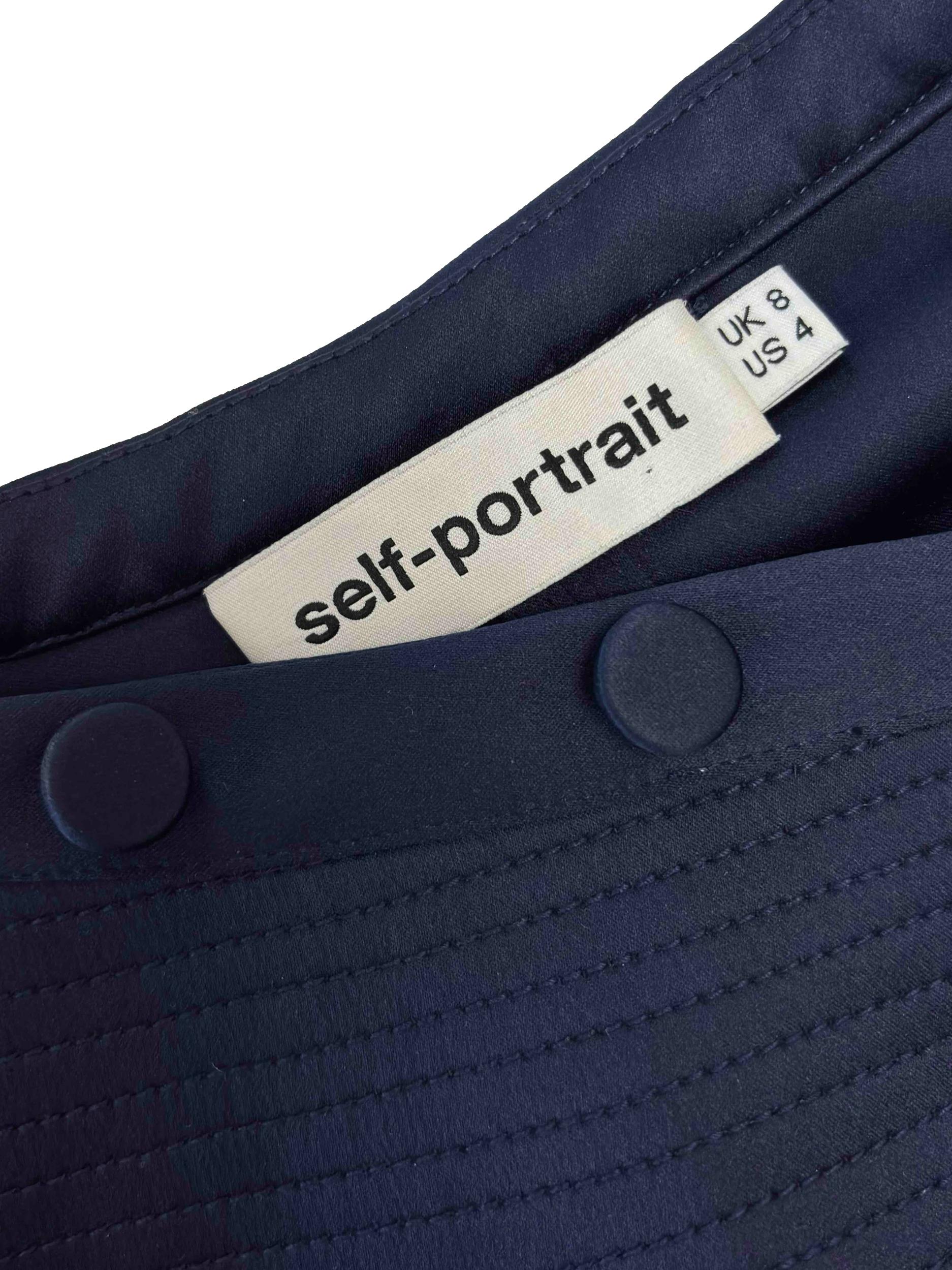 Navy Blue Asymmetrical Button Detail Top