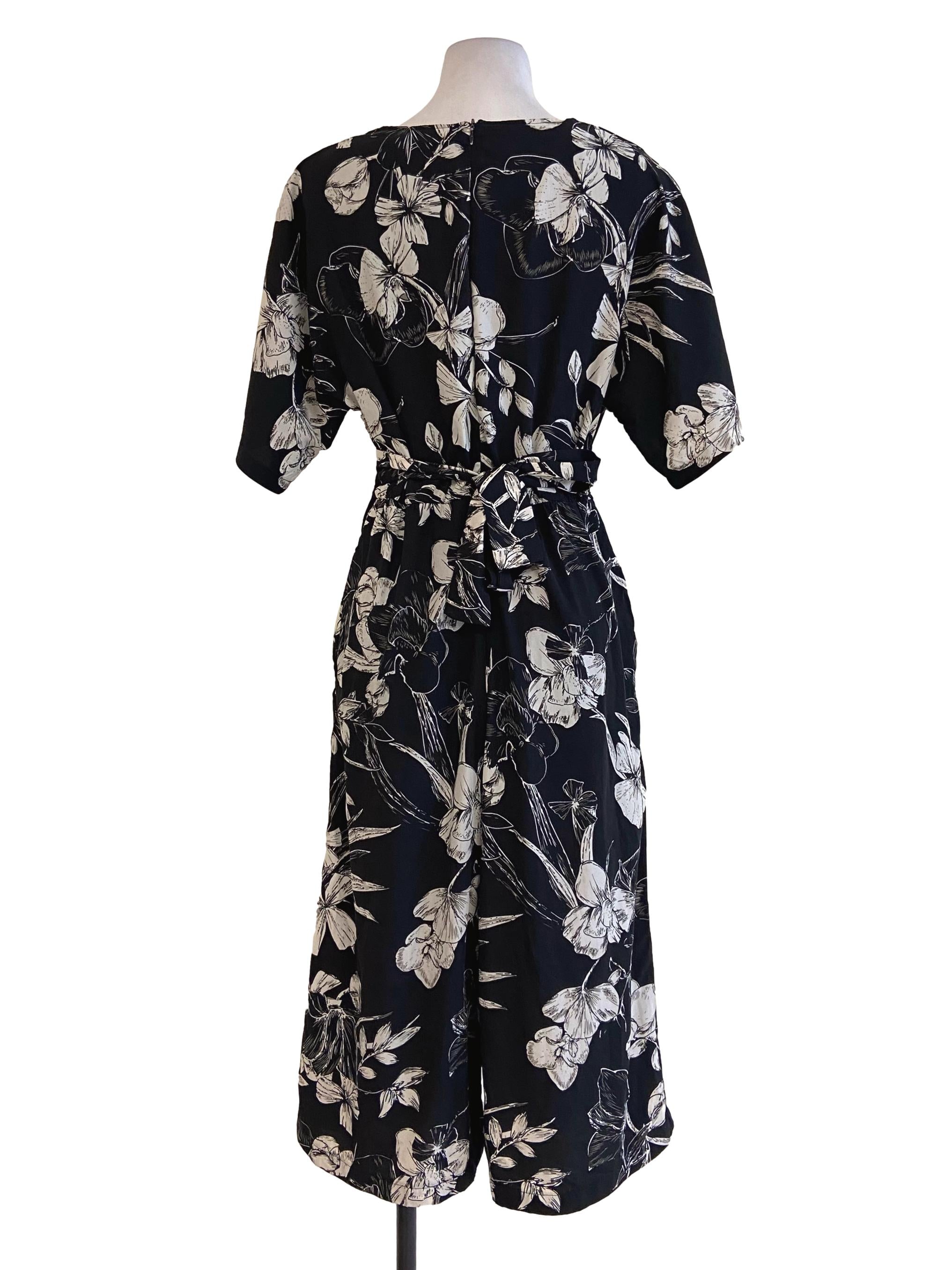 Black Floral V Neck Jumpsuit