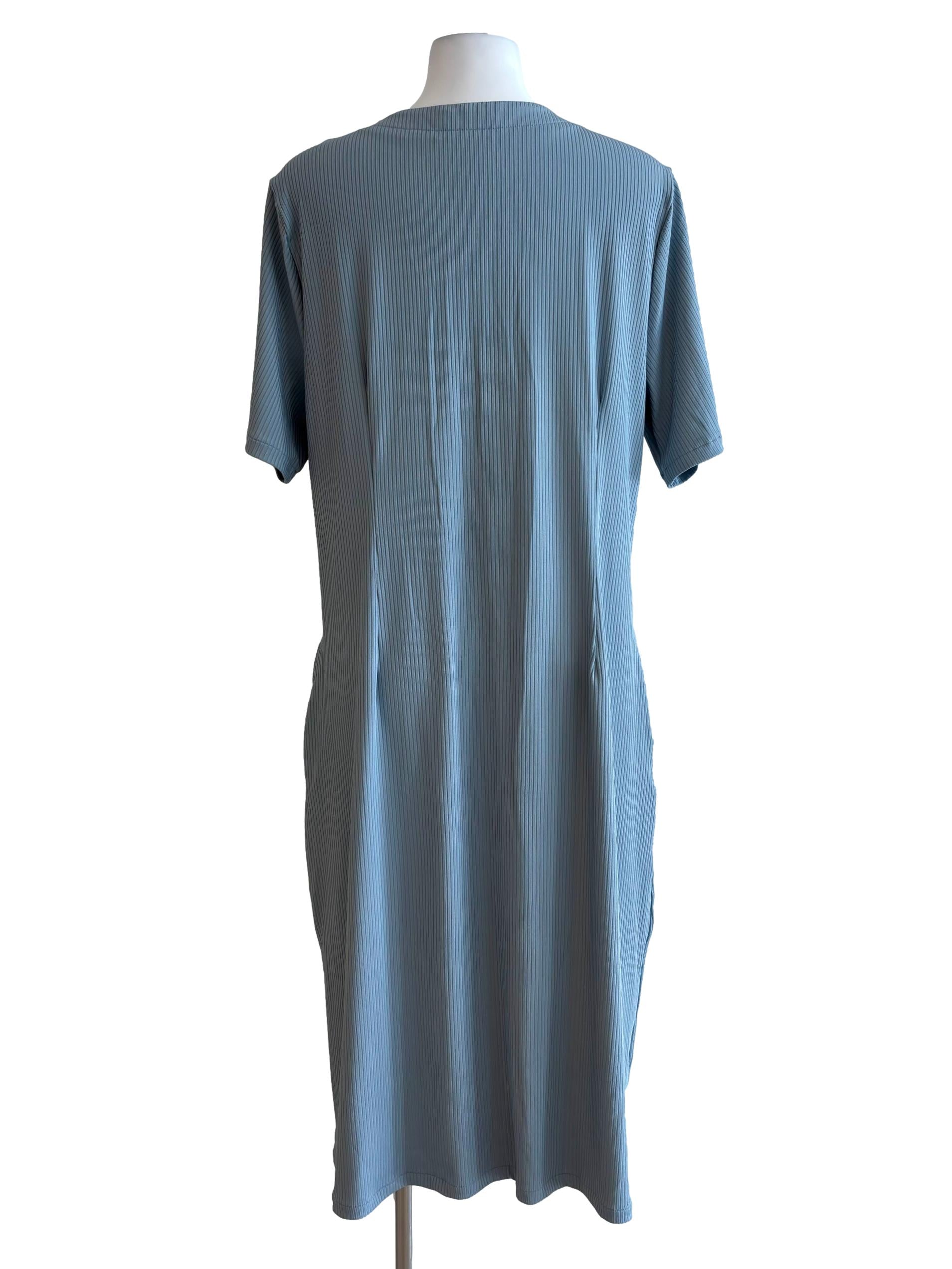 Stone Blue Button Front Detail Dress