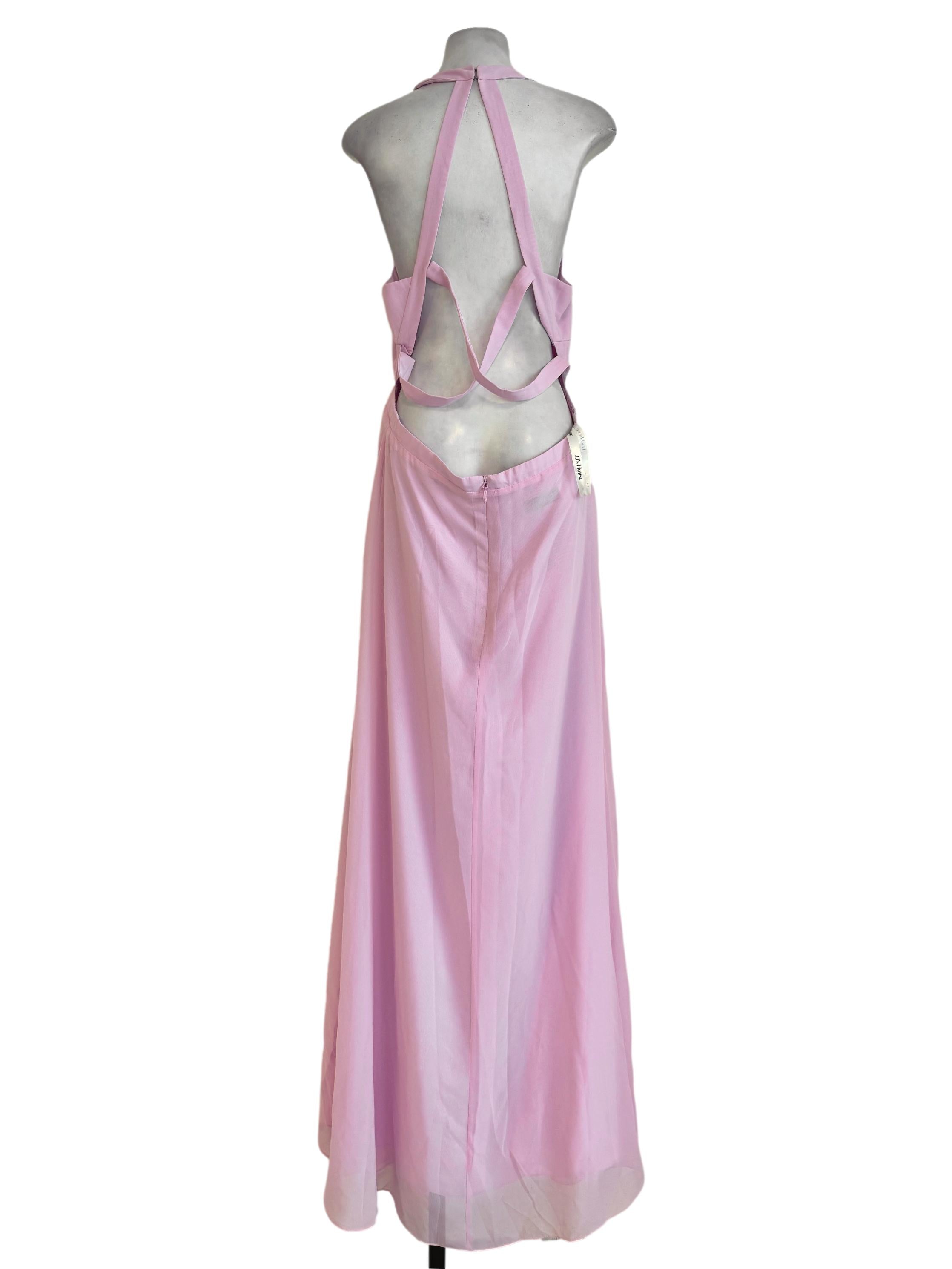 Pink Chiffon Halter Neck Backless Maxi Dress