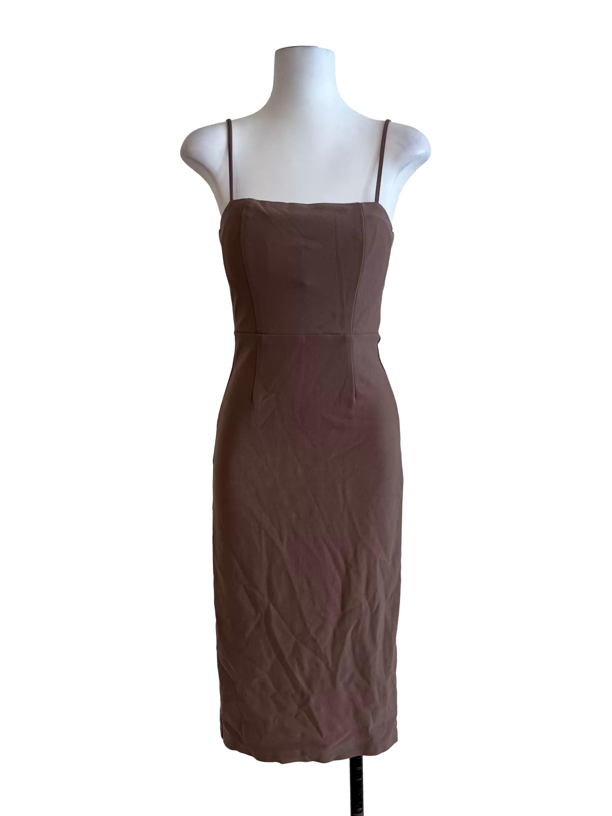 Mocha Brown Spaghetti Strap Bodycon Dress