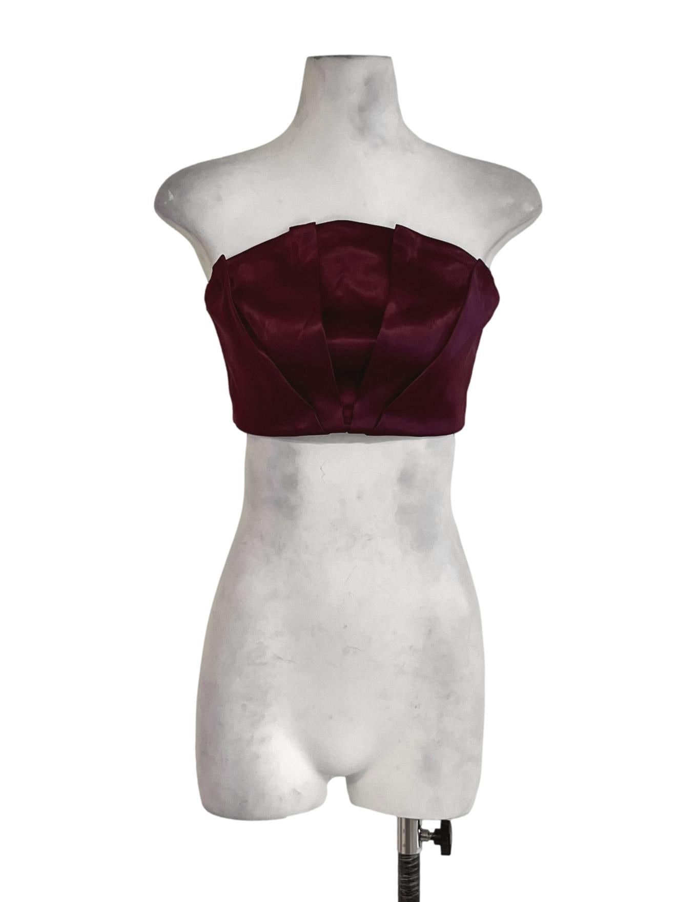 Wine Red Strapless Cropped Sleeveless Top