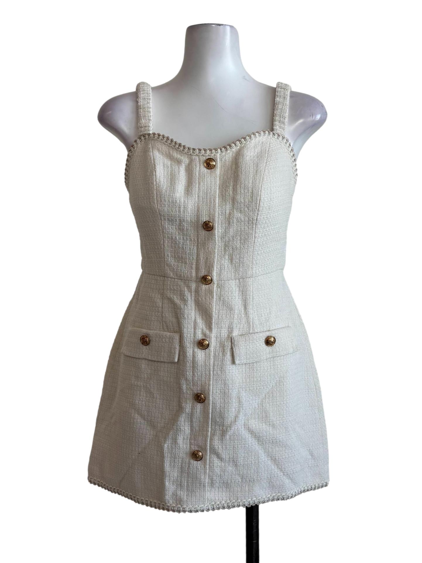 Dutch White Sleeveless Tweed Dress