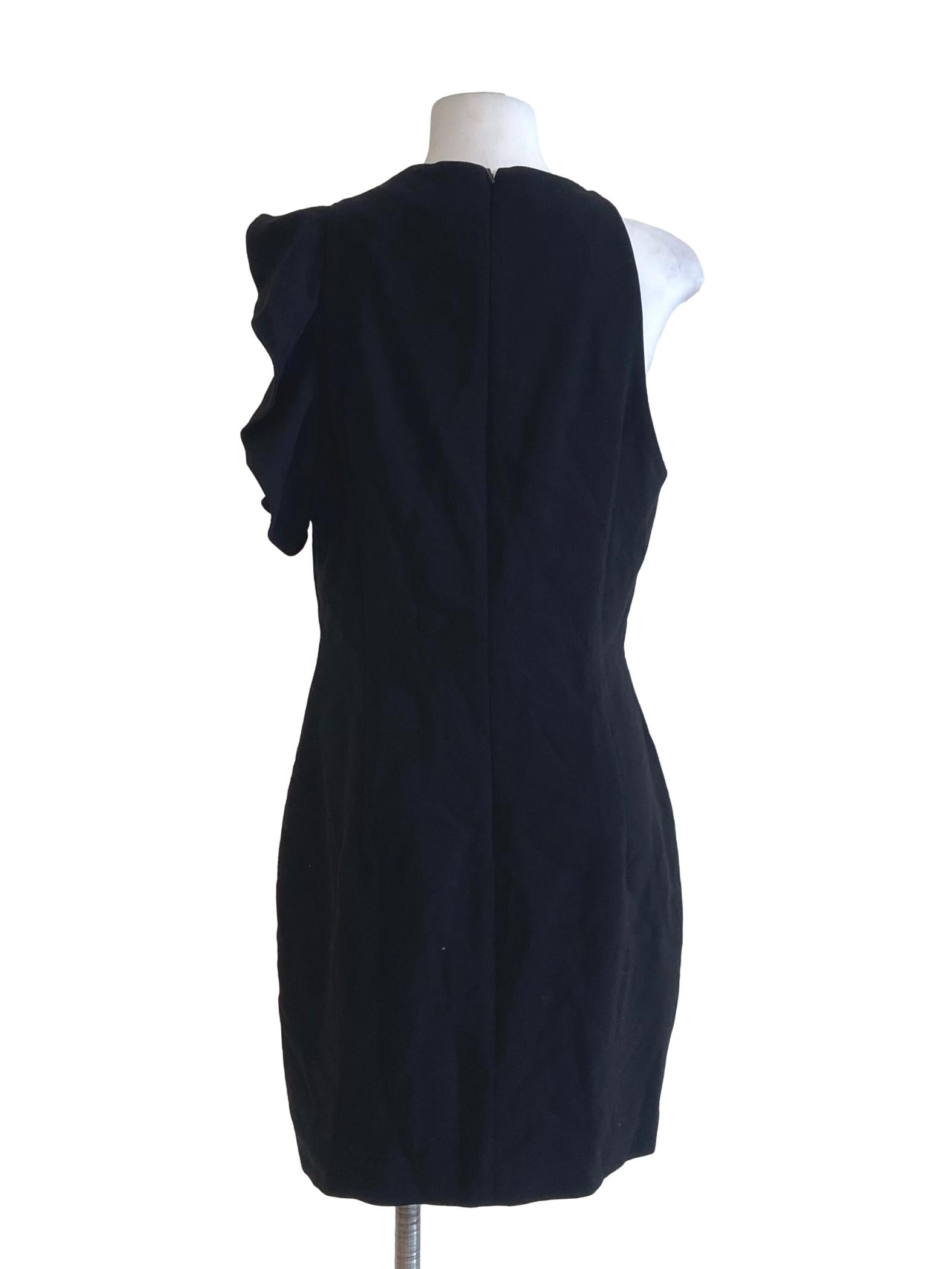 Black Ruffled Twill A-Line Mini Dress