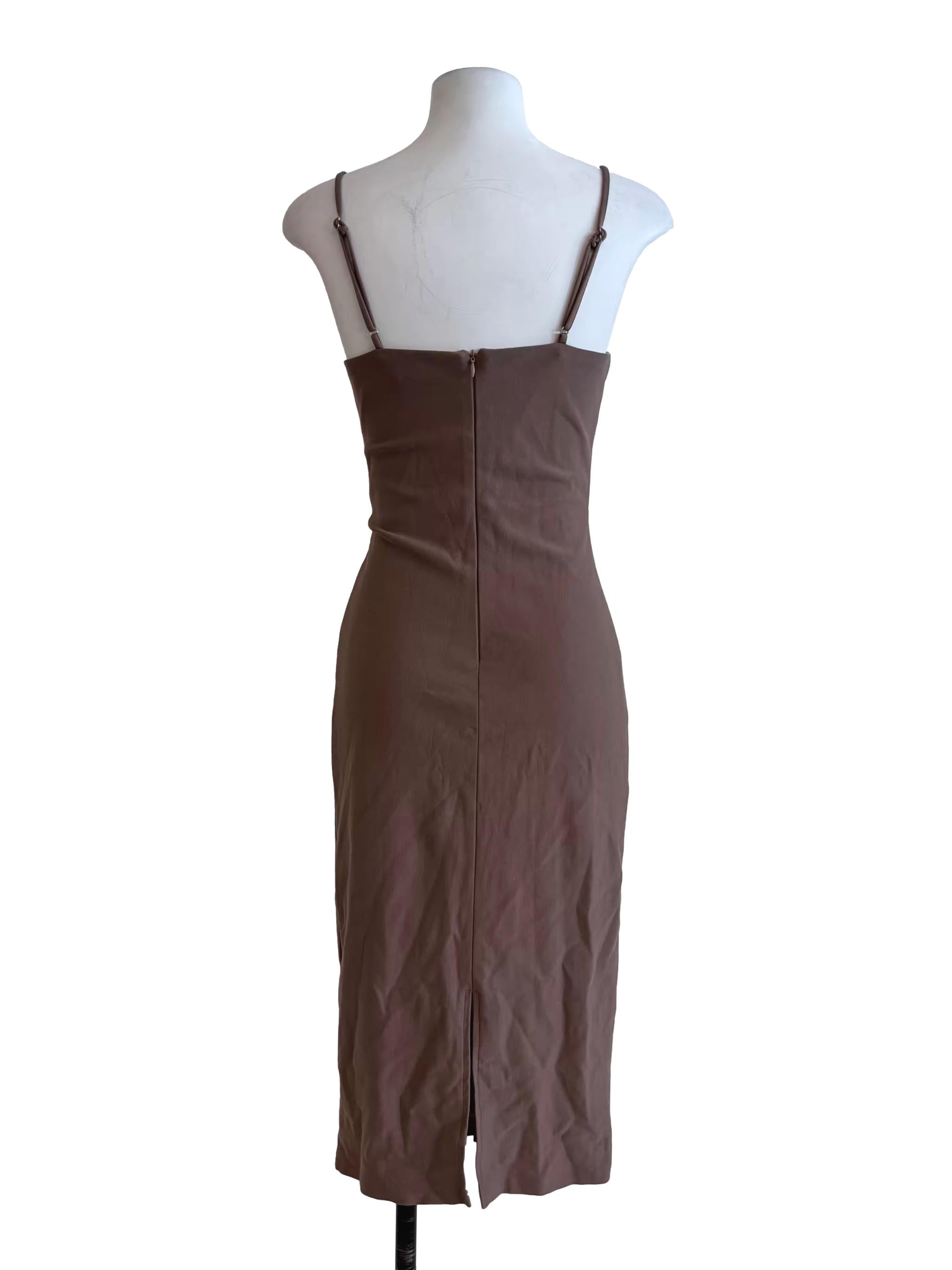 Mocha Brown Spaghetti Strap Bodycon Dress