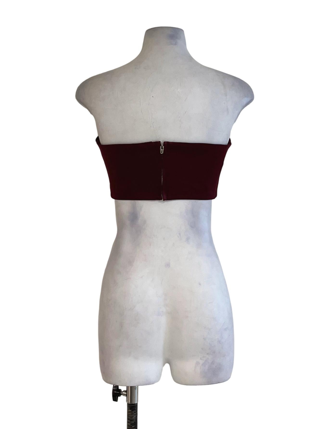 Wine Red Strapless Cropped Sleeveless Top
