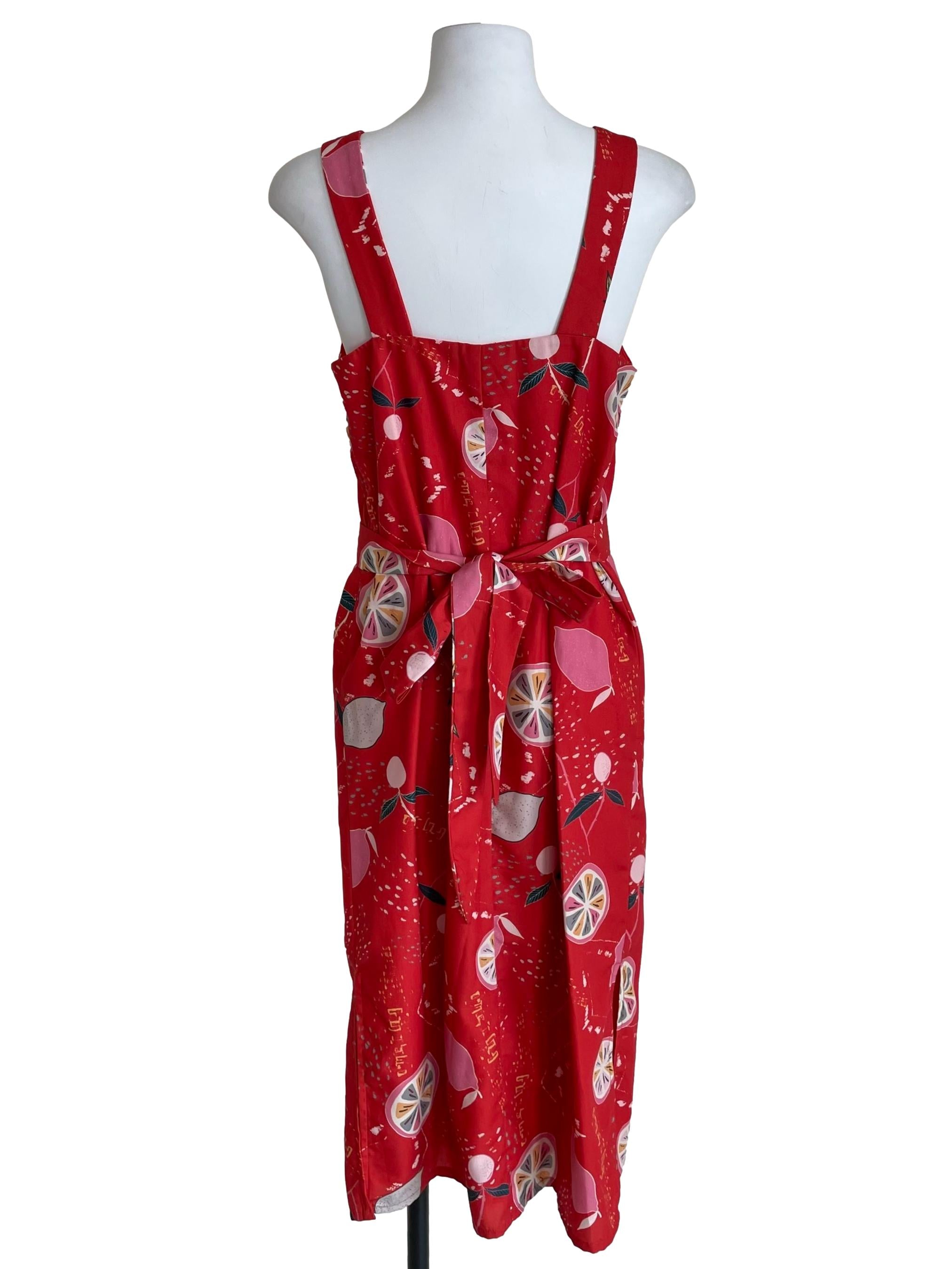 Strawberry Pink Citrus Print Button Dress