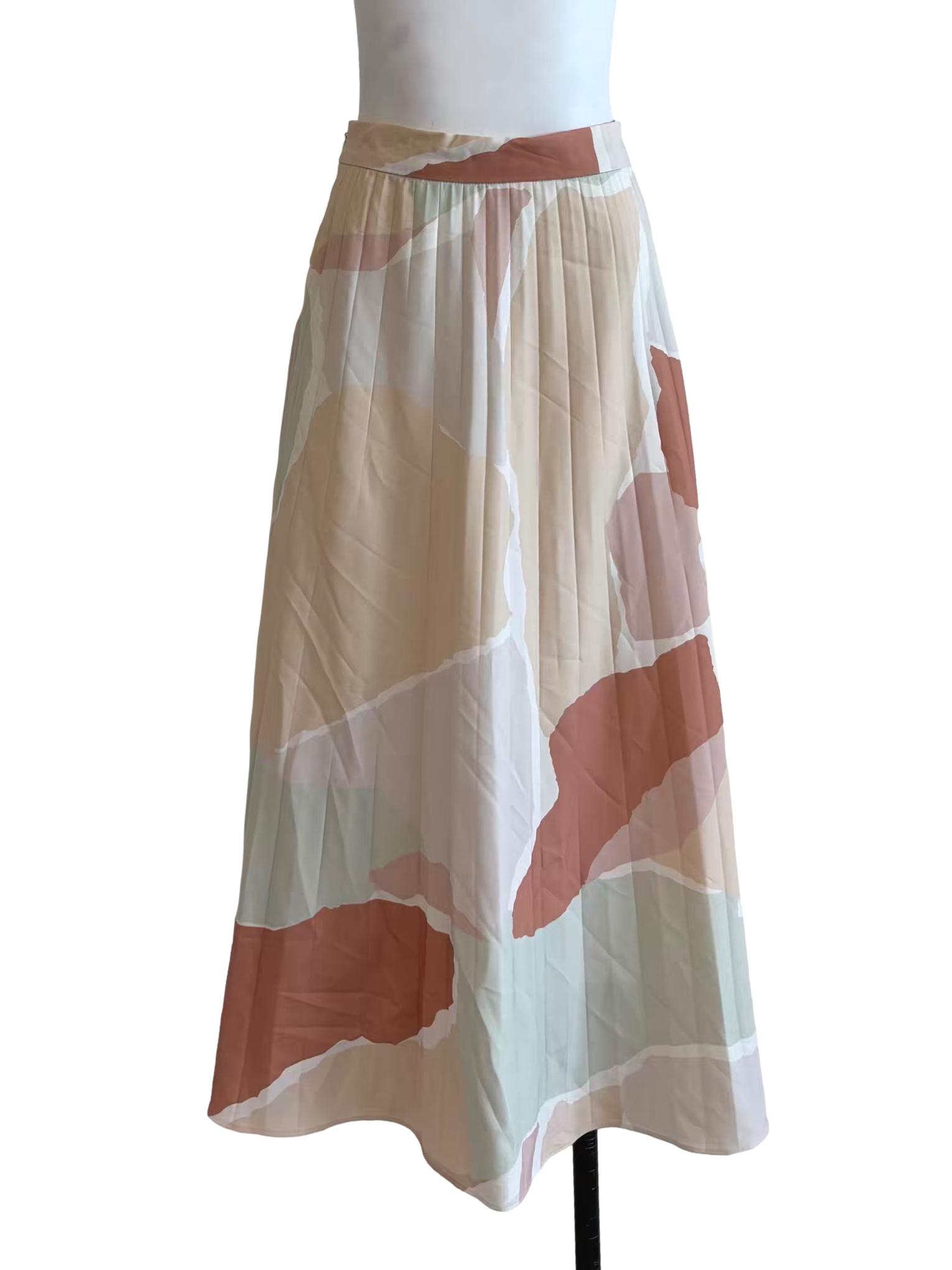 Beige Multicolour Pleated Skirt
