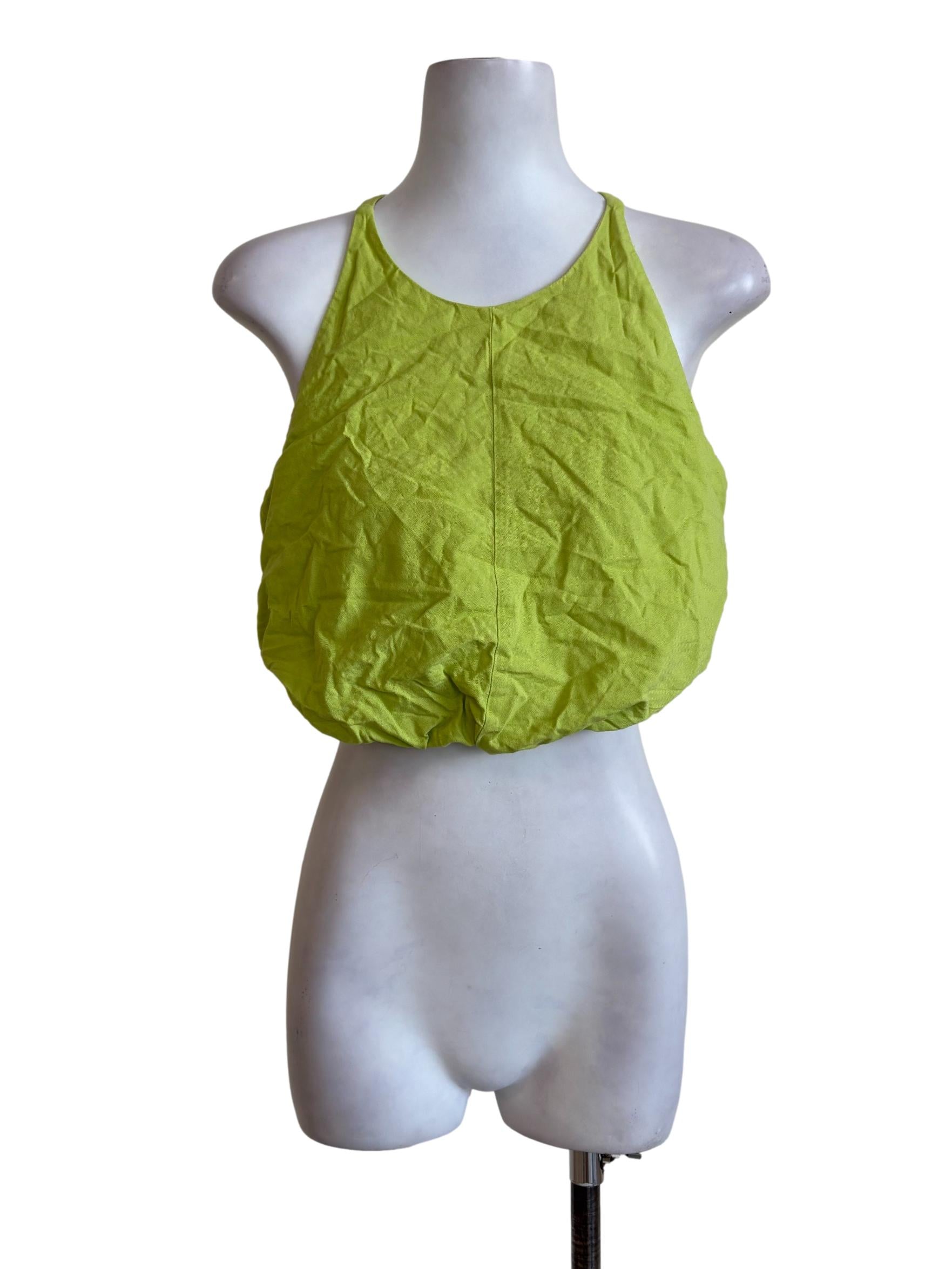 Lime Green T Back Bubble Crop Top