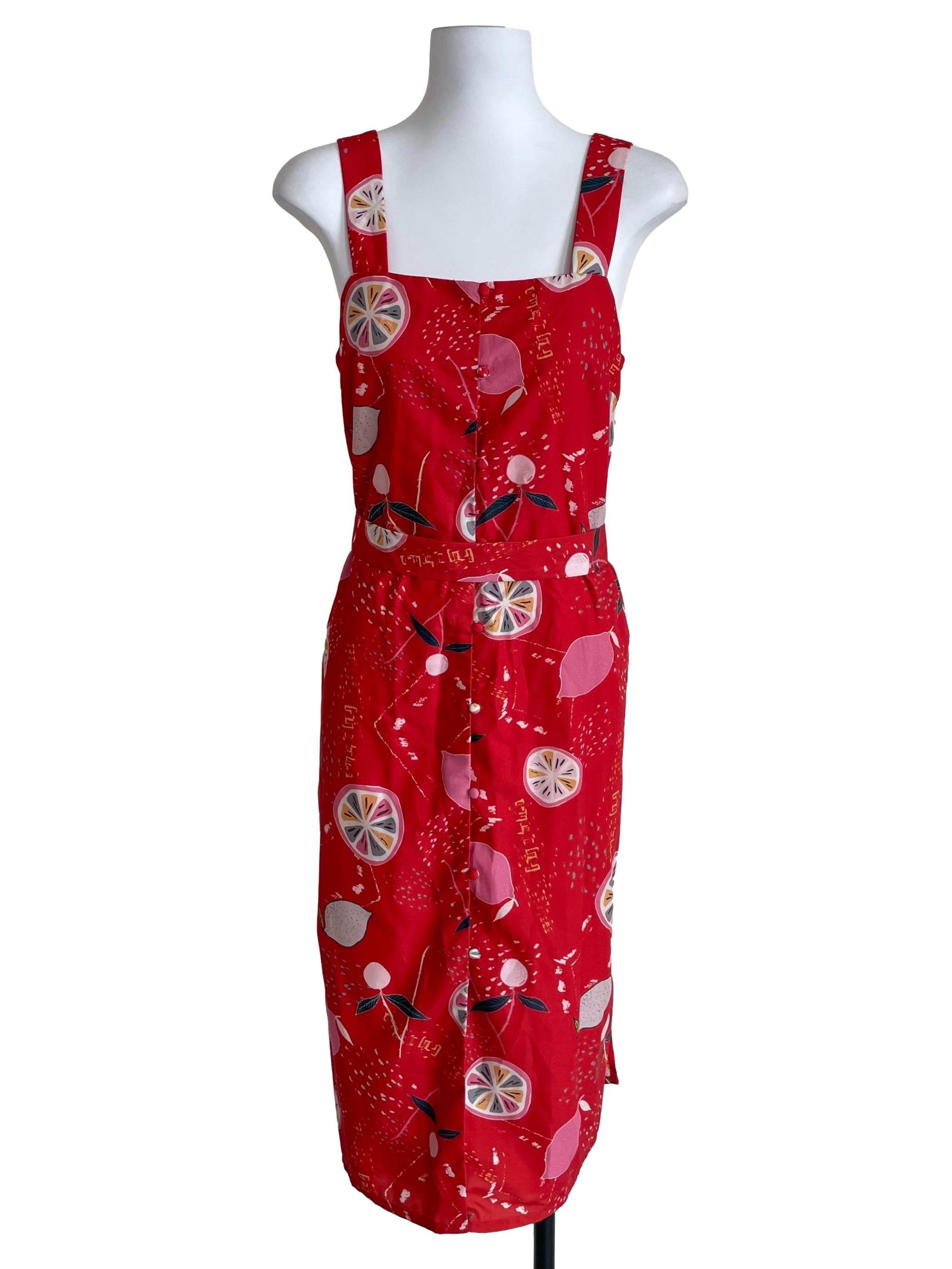Strawberry Pink Citrus Print Button Dress