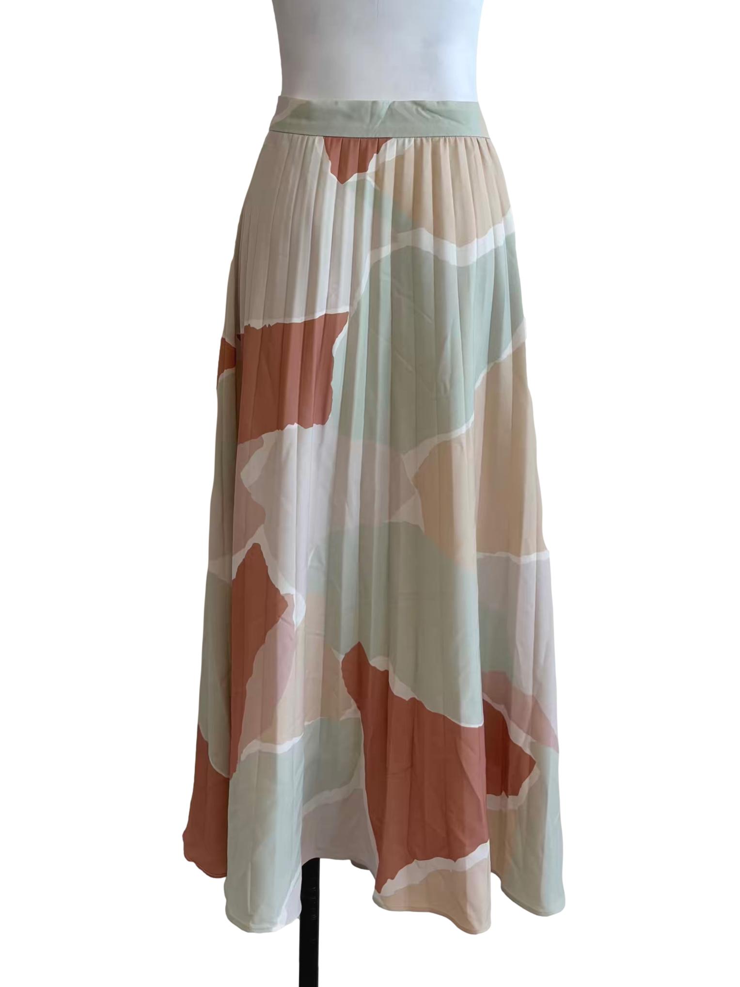 Beige Multicolour Pleated Skirt