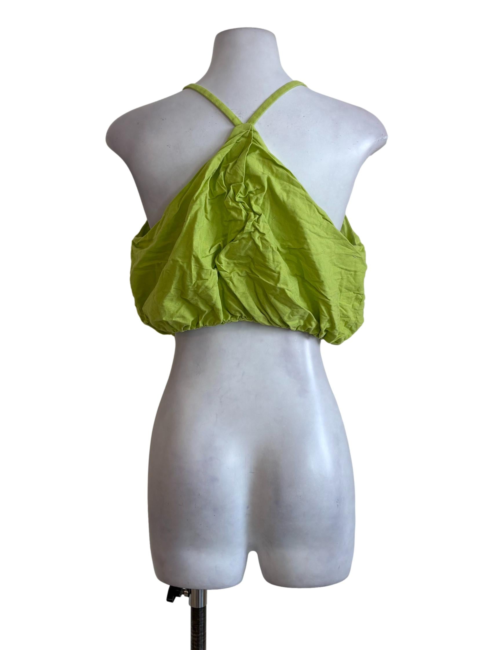 Lime Green T Back Bubble Crop Top